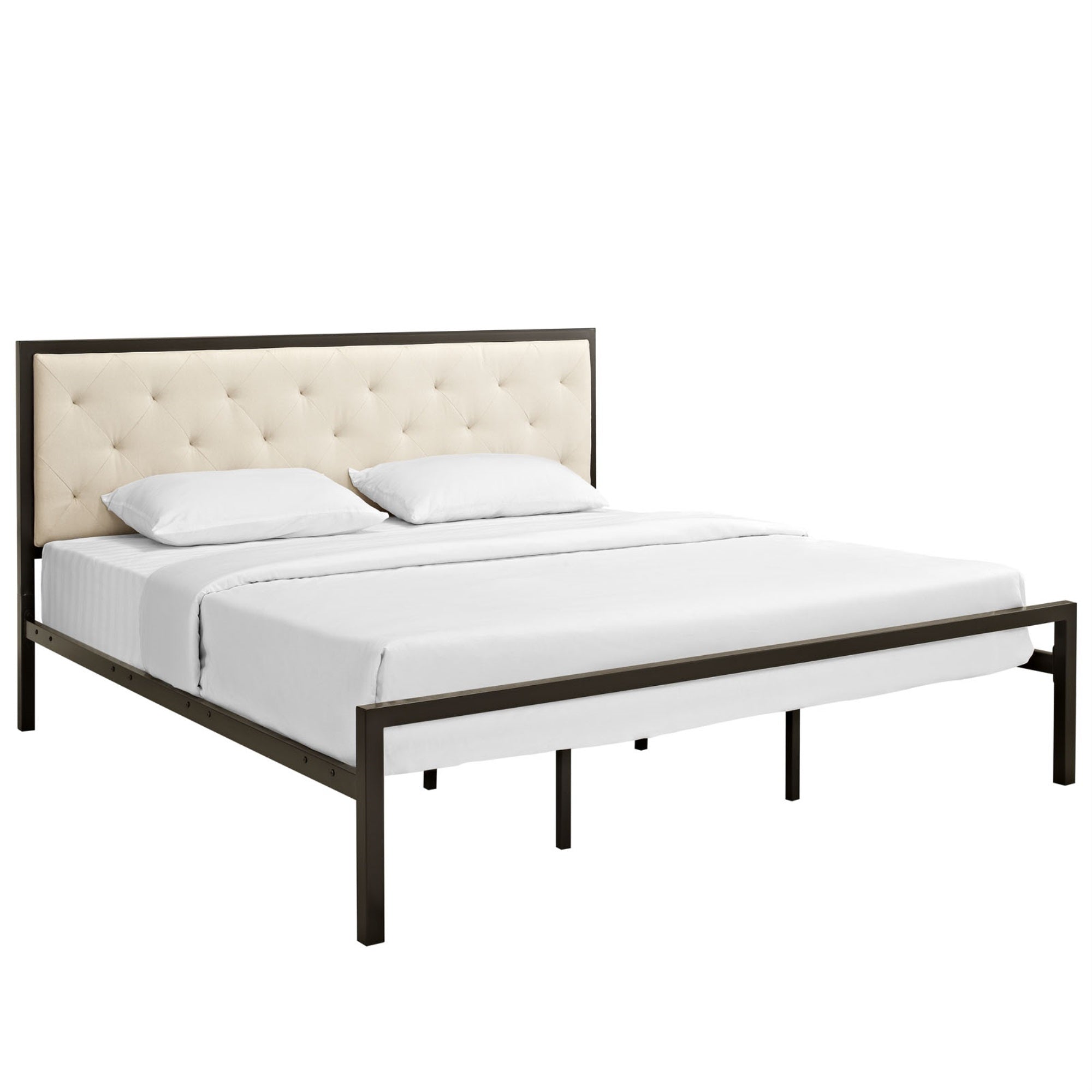 Mia King Platform Bed - Tranquil Slumber With Stylish & Durable Design - Powder-Coated Steel Frame - Luxurious Fabric Headboard - No Box Spring Needed - King Size (Mattress Not Included)