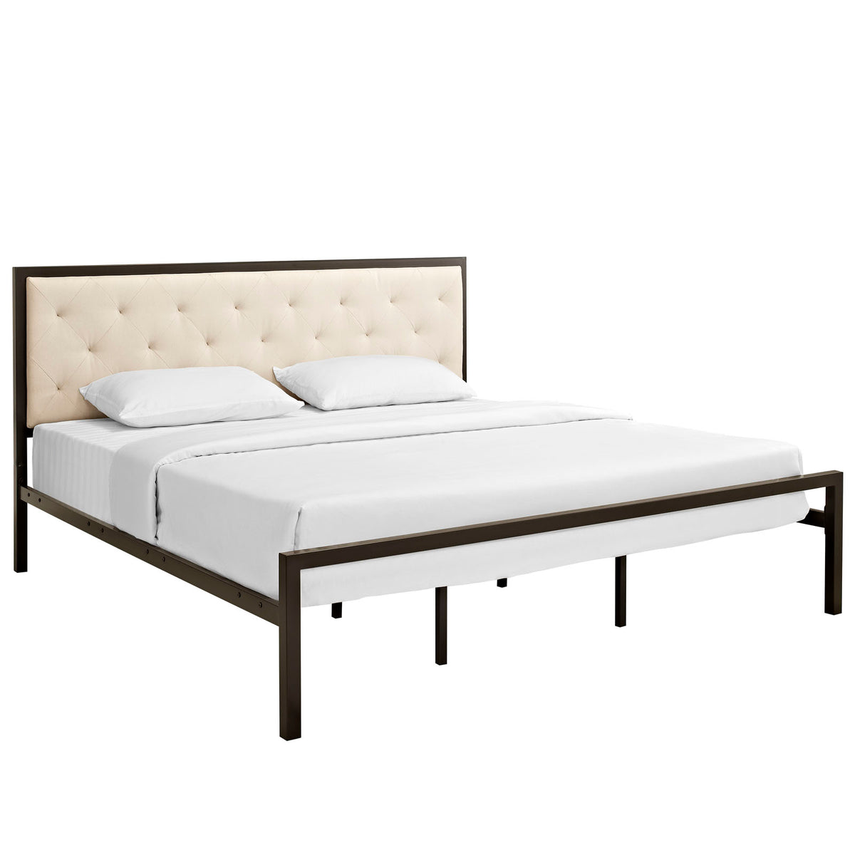 Mia King Fabric Bed - Brown Beige