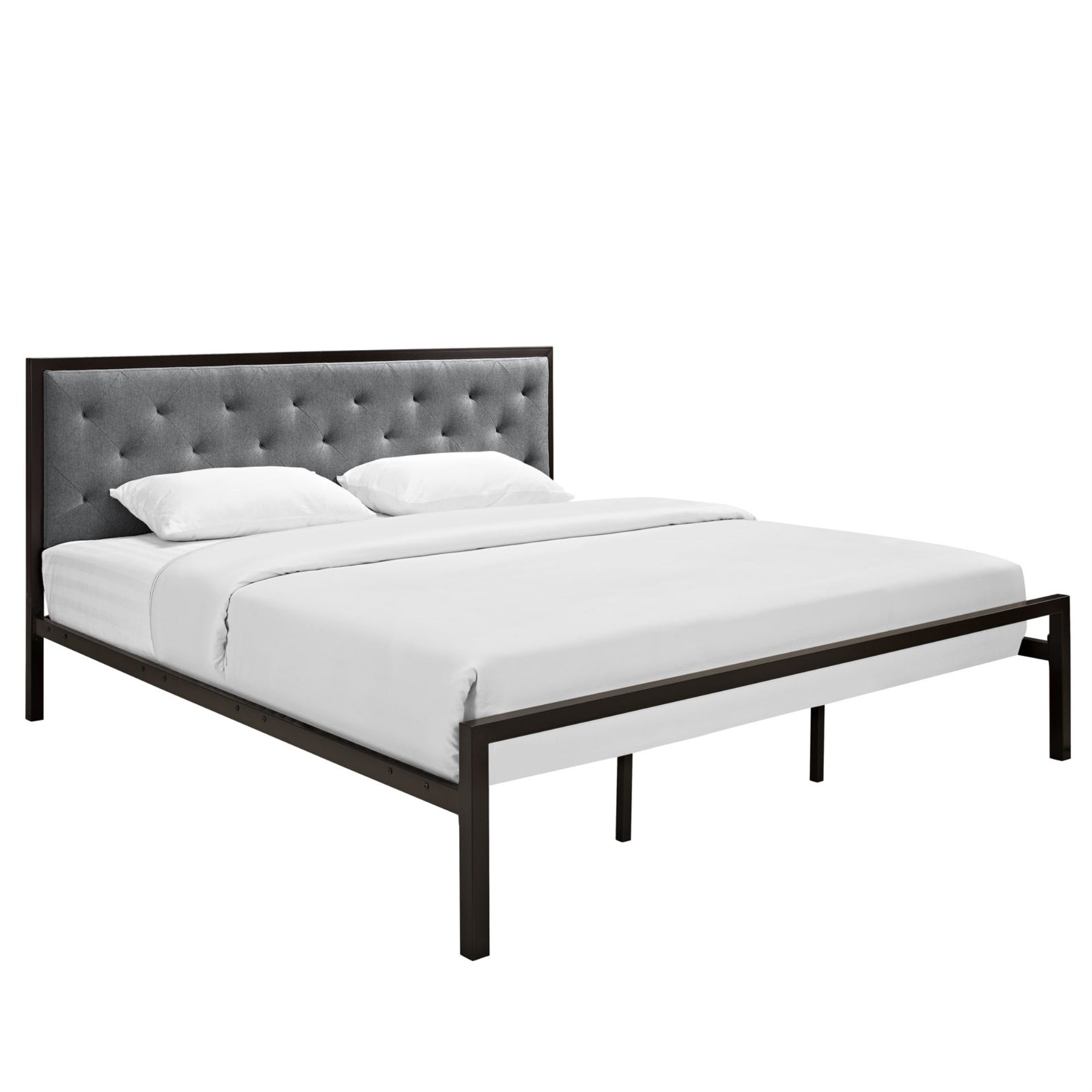 Mia King Platform Bed Frame - Stylish & Durable Steel Frame, Tufted Fabric Headboard, No Box Spring Needed, King Size (Mattress Not Included)