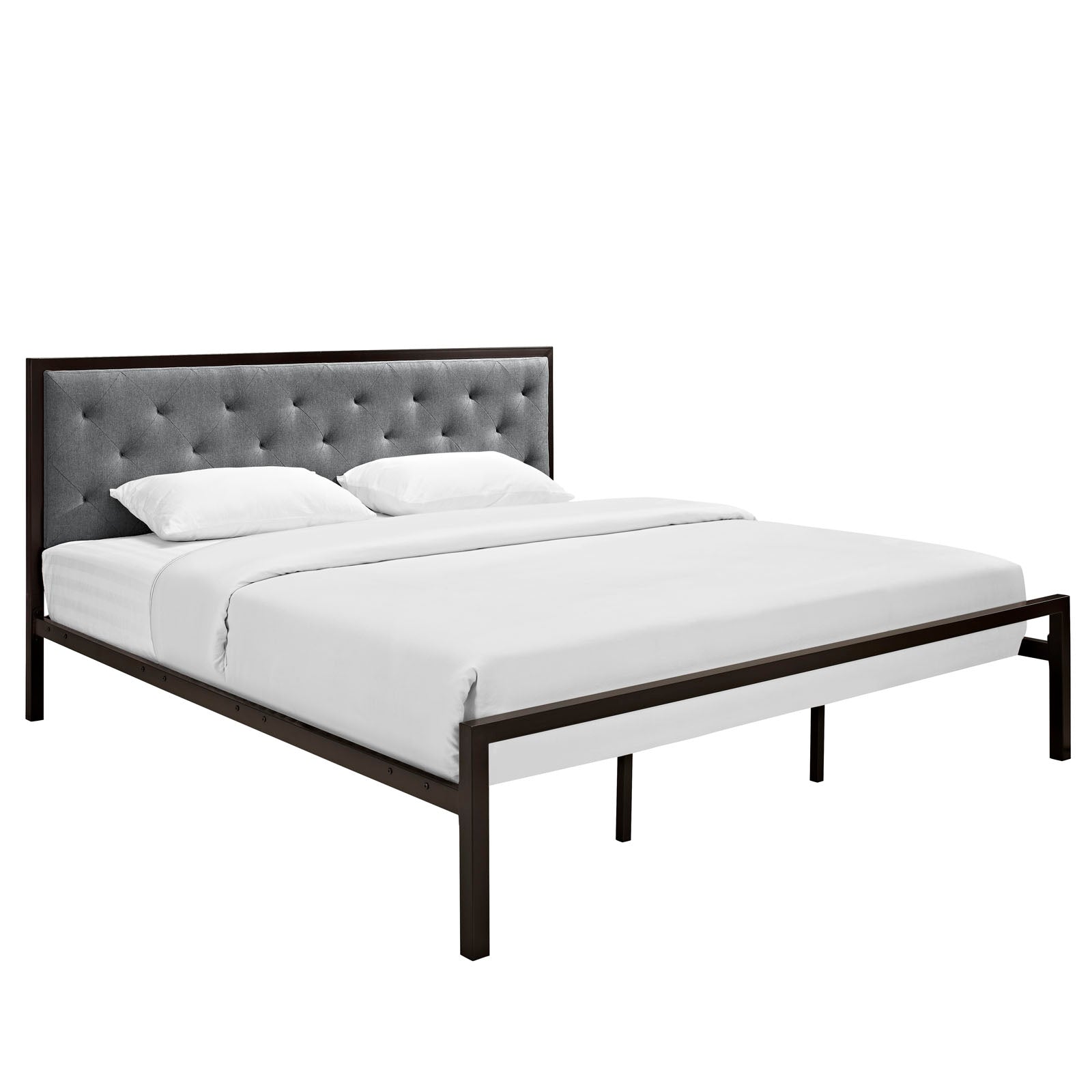 Mia King Fabric Bed - Brown Gray