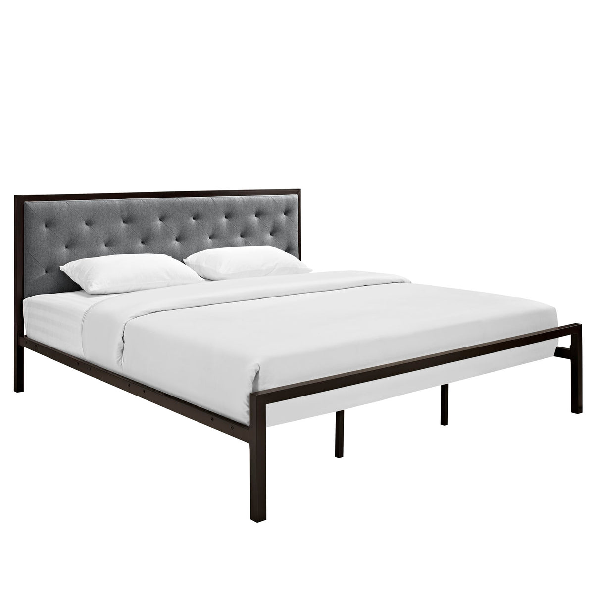 Mia King Fabric Bed - Brown Gray