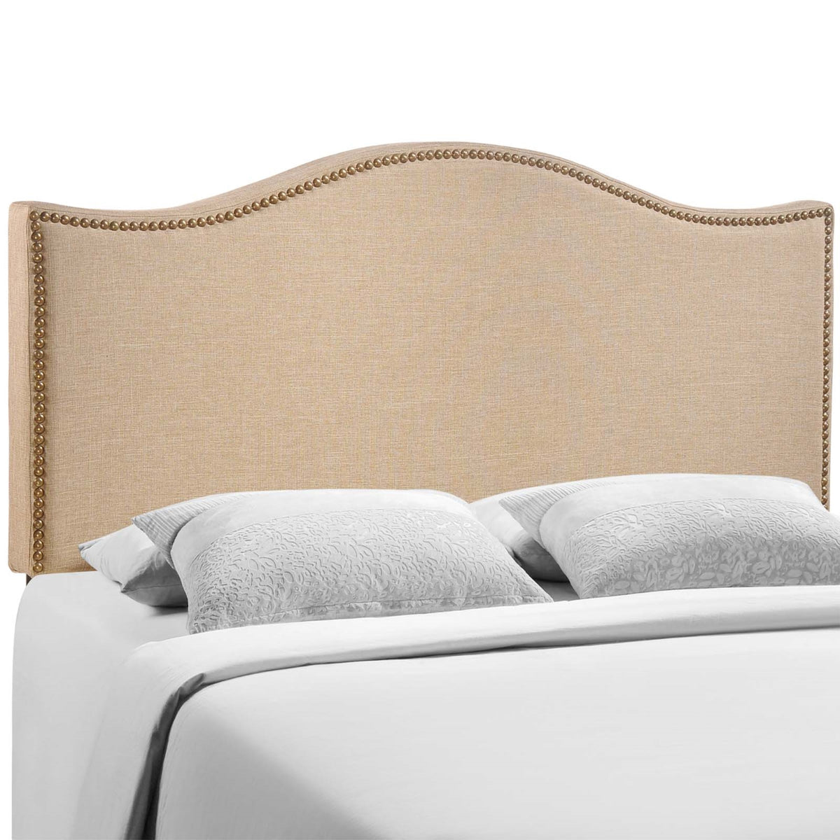 Curl Queen Upholstered Headboard - Elegant Wavy Lines, Linen Fabric, Nail Button Trim, Modern Design, Comfortable & Durable - Perfect For Queen Beds