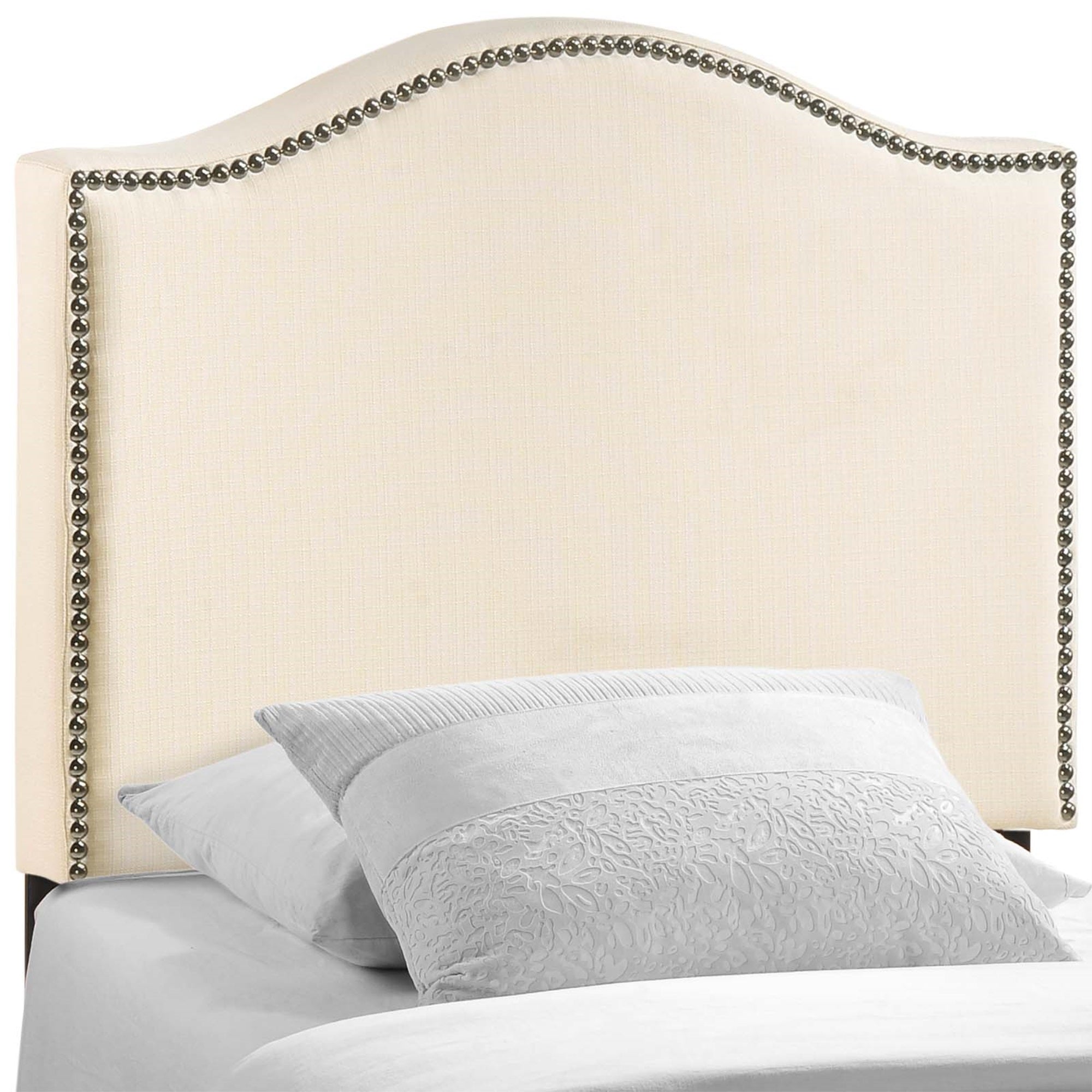 Stylish And Elegant Curl Twin Headboard - Linen Upholstered With Nail Button Trim - Modern Design - Comfortable And Supportive - Perfect For Twin Beds - Ivory