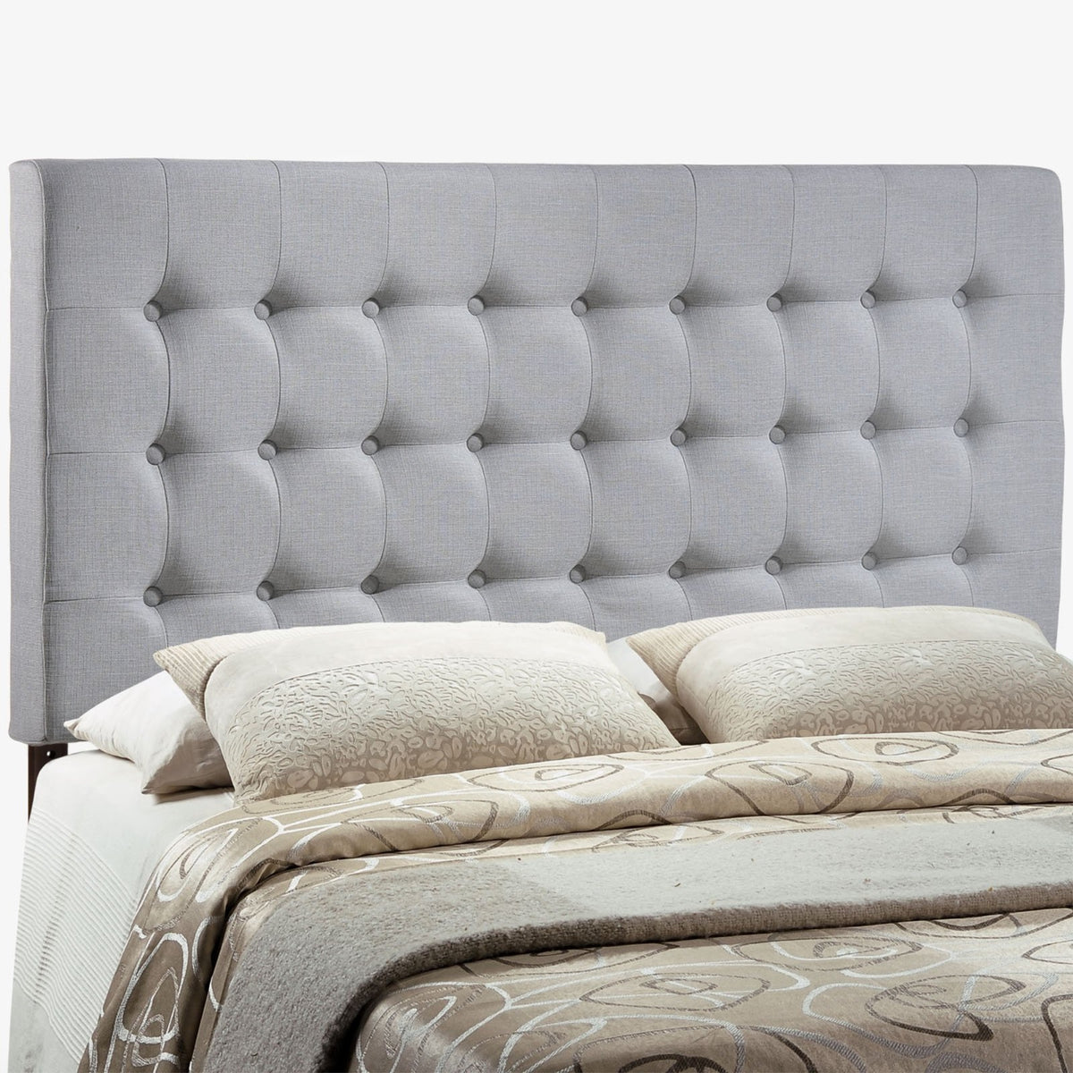 Casafoyer Tinble Tufted Button Linen Fabric Upholstered Queen Headboard In Gray