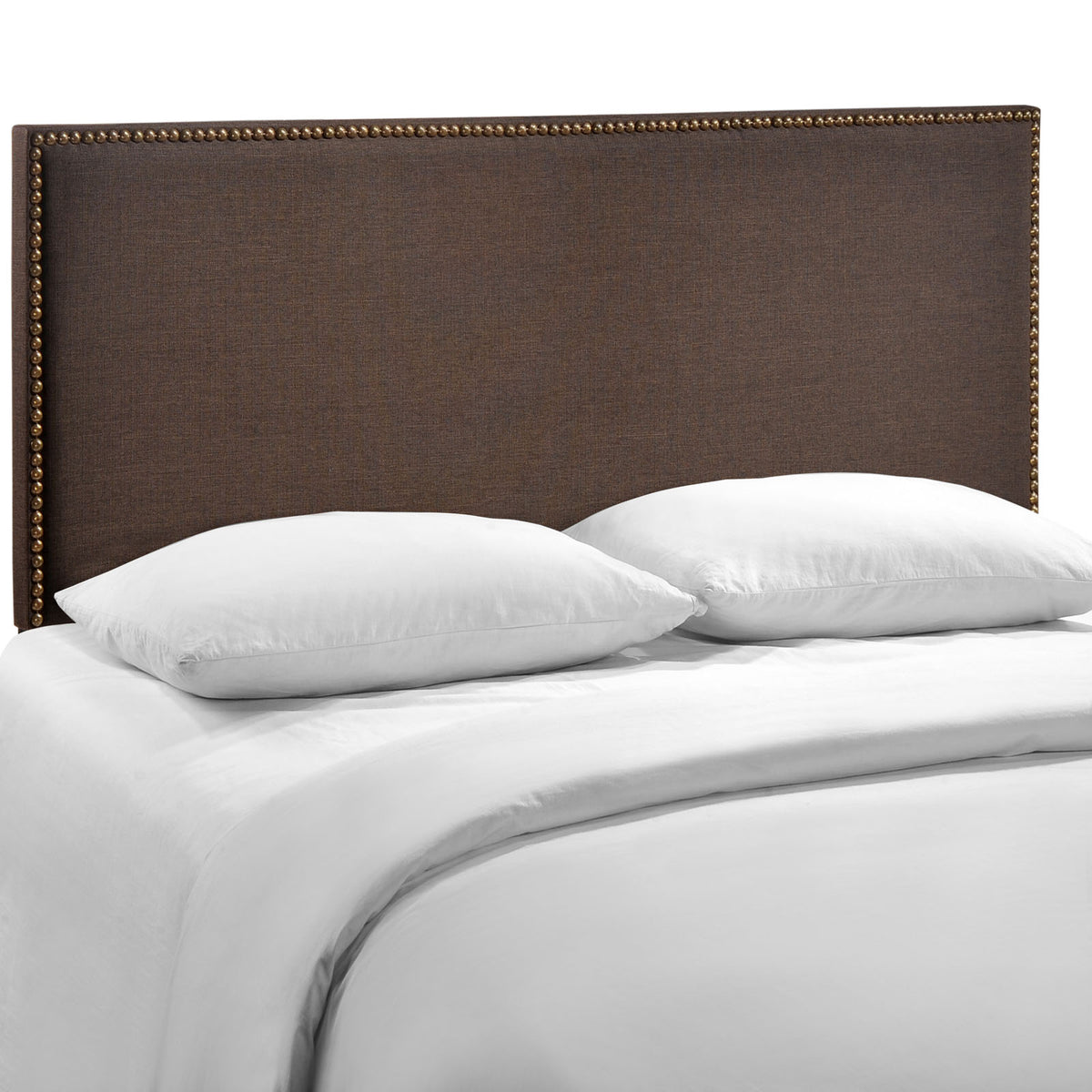 Region Queen Nailhead Upholstered Headboard - Dark Brown