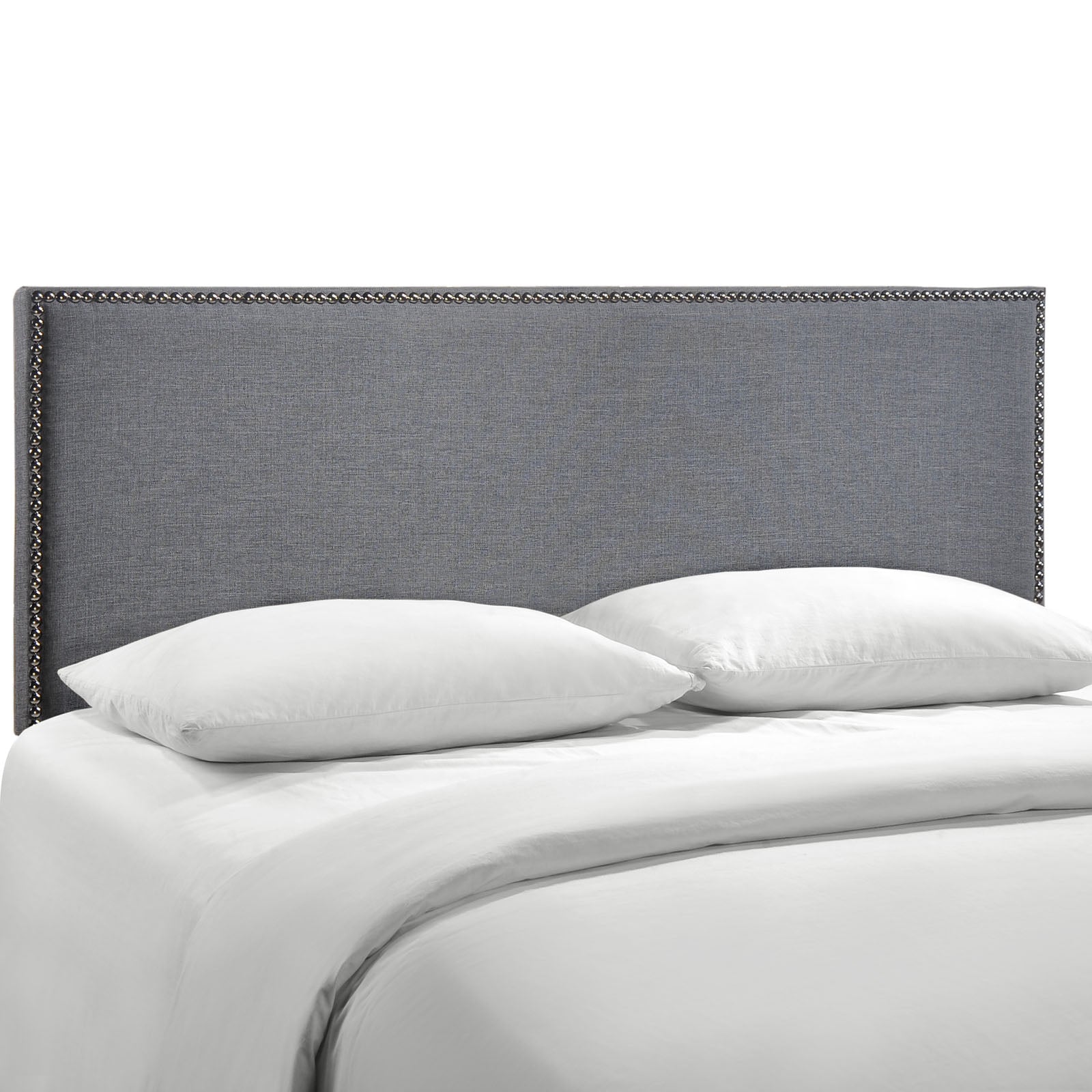 Region Queen Nailhead Upholstered Headboard - Smoke