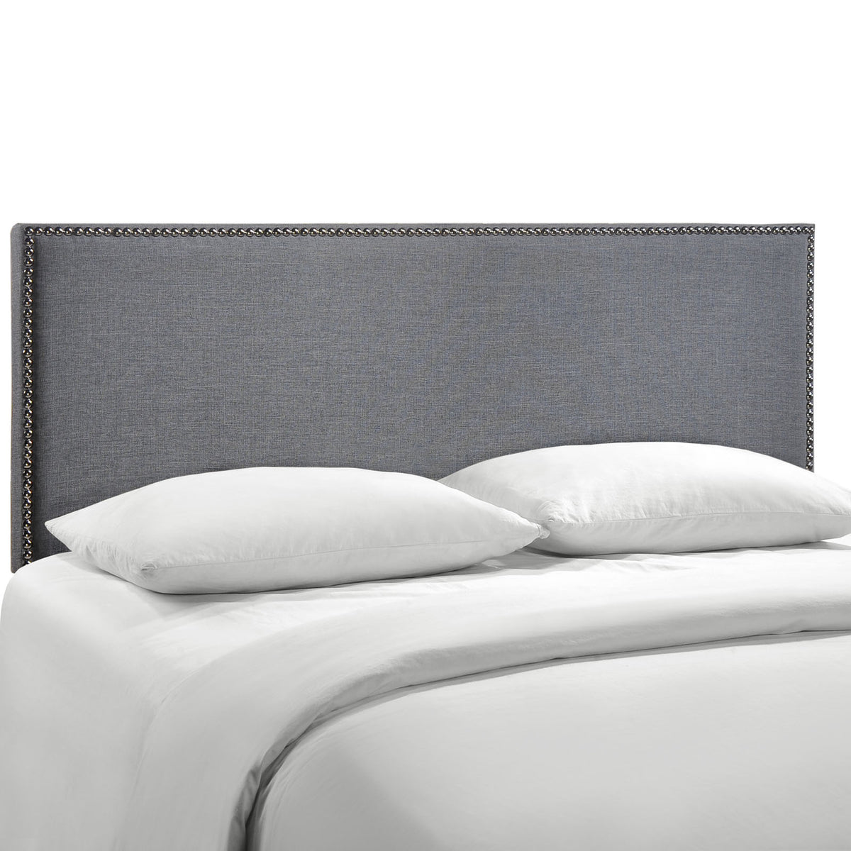 Region Queen Nailhead Upholstered Headboard - Smoke