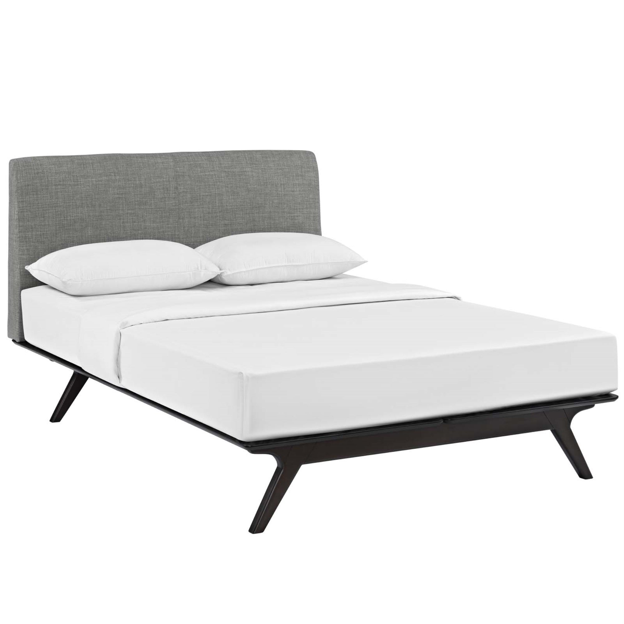 Tracy Queen Size Platform Bed - Durable Mdf, Open Design, Toffee Brown Stained Finish, Foam Padded Headboard, Easy Assembly, Mattress Not Included