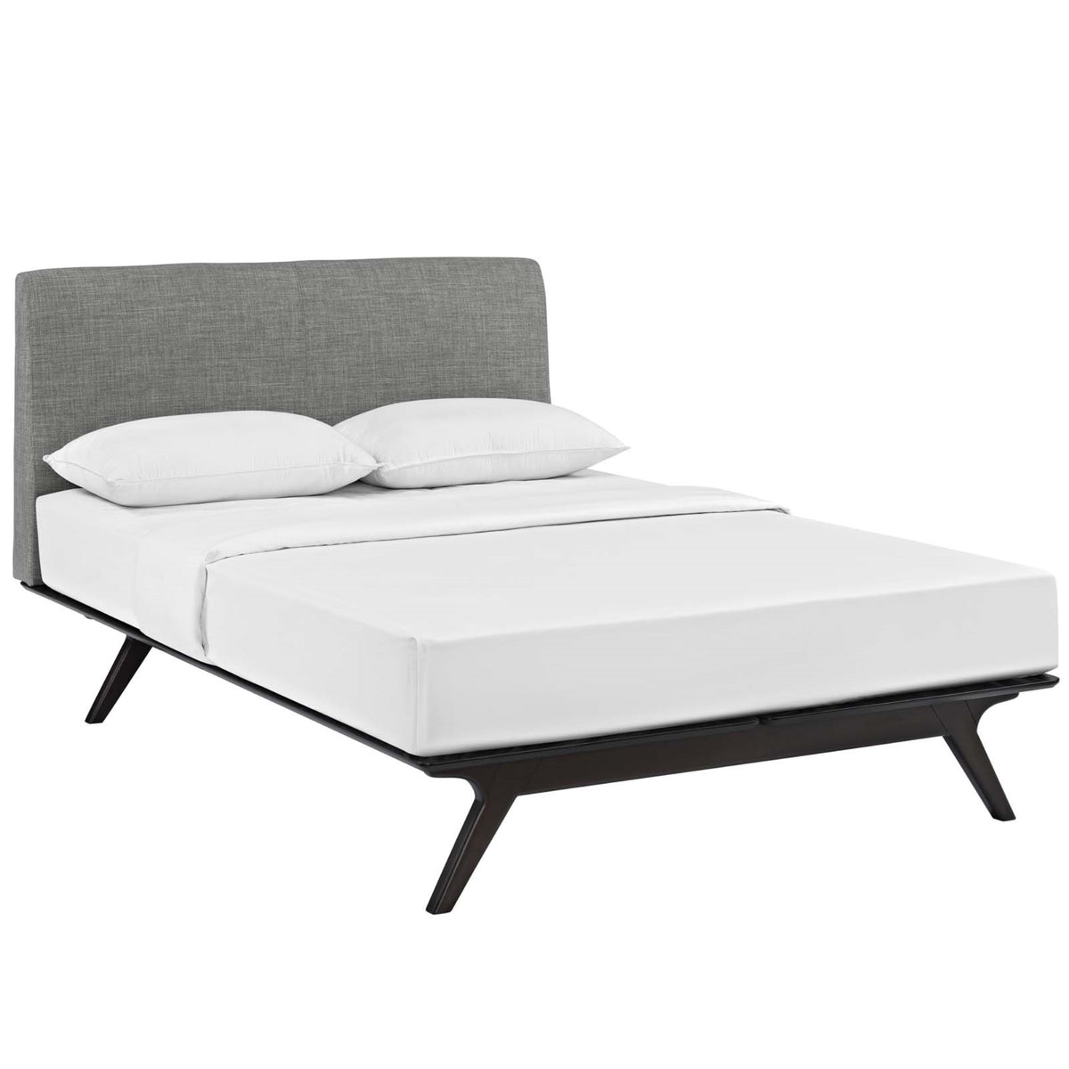 Tracy Queen Size Platform Bed - Durable Mdf, Open Design, Toffee Brown Stained Finish, Foam Padded Headboard, Easy Assembly, Mattress Not Included