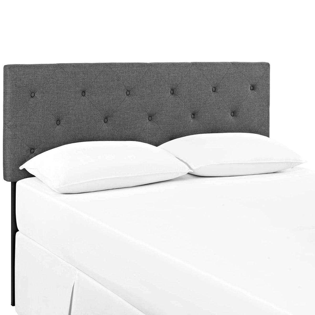 Casafoyer Terisa Tufted Button Diamond Pattern Linen Fabric Upholstered King Headboard In Gray