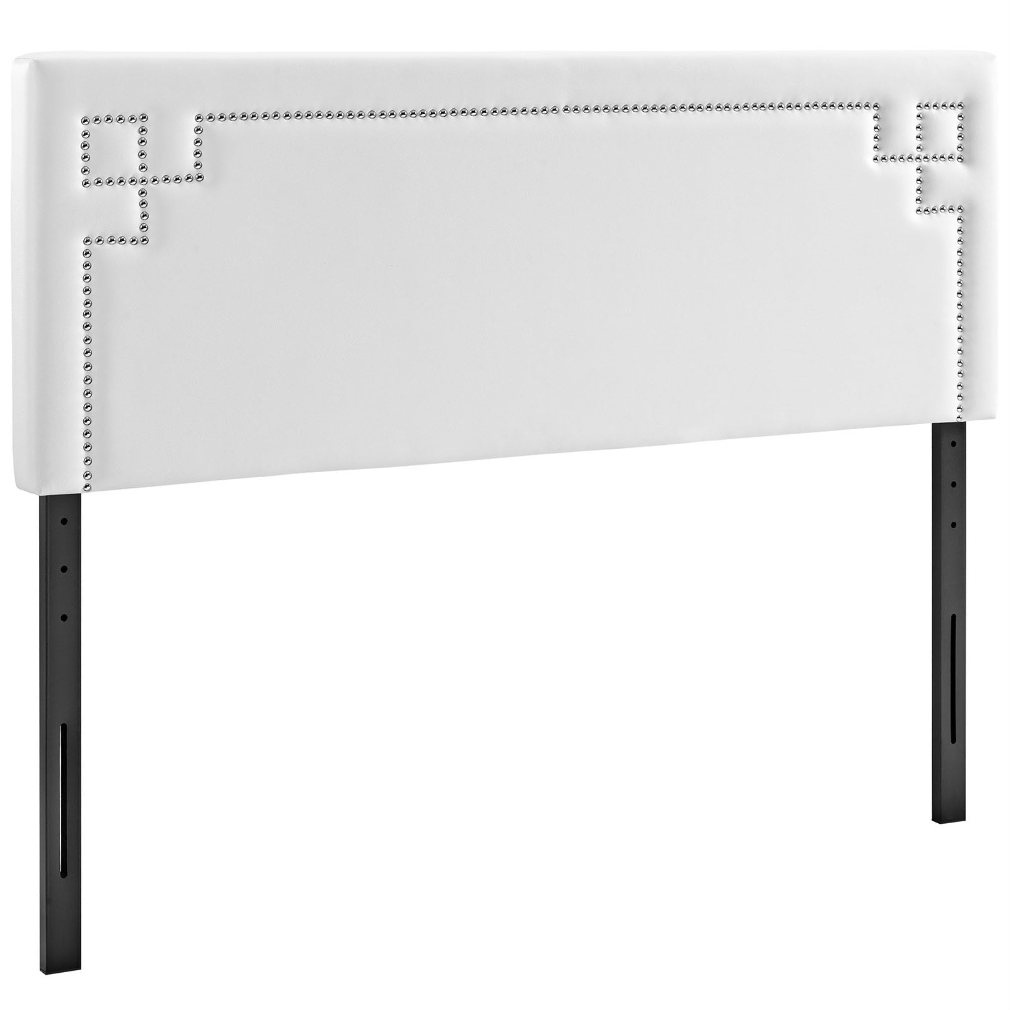 Ergode Josie Faux Leather Upholstered Queen Headboard - Sophisticated Design, Adjustable Legs, Diamond-Patterned Silver Accent Nail Buttons. Perfect For Queen Beds.