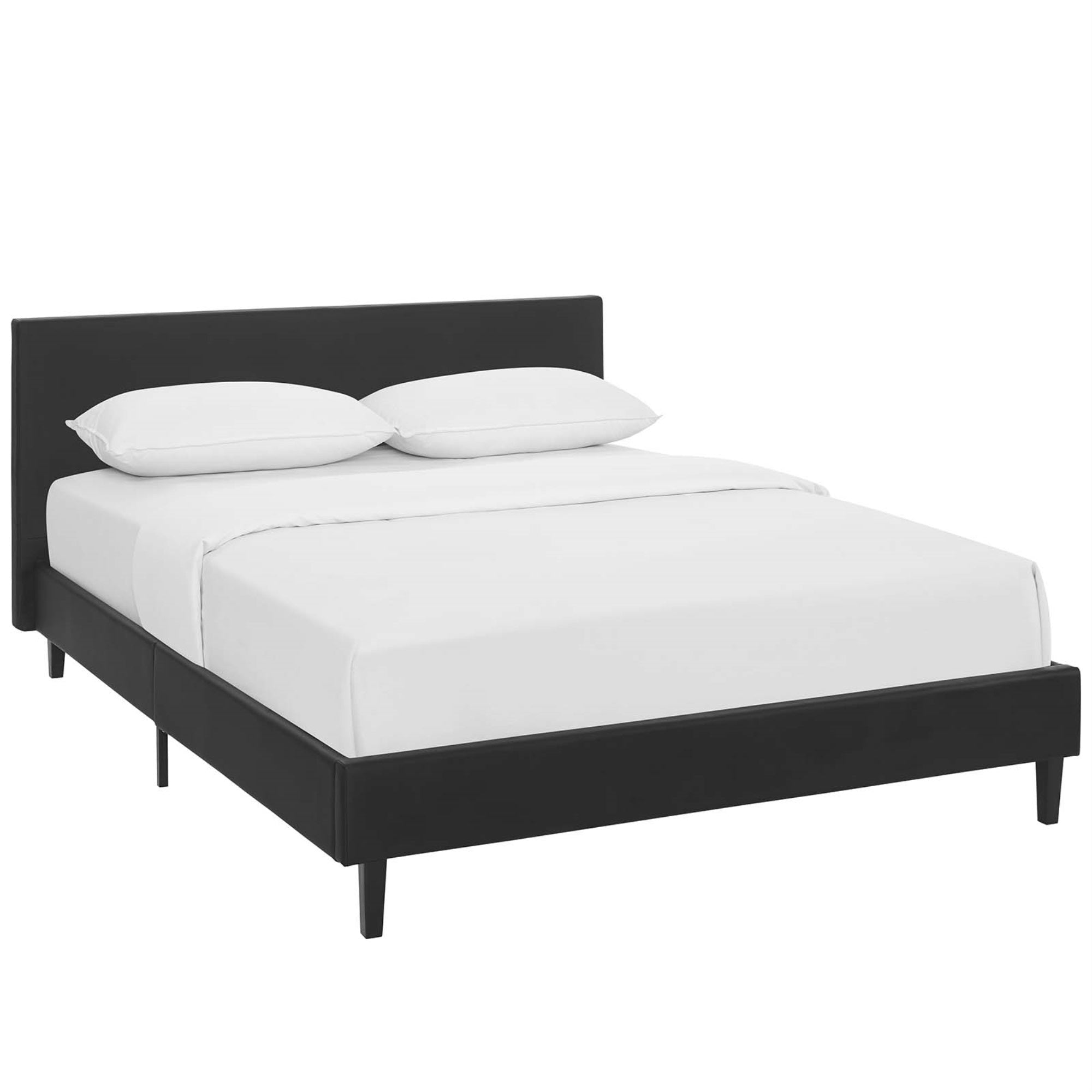 Anya Platform Bed - Contemporary Design, Padded Vinyl Headboard, Solid Wood Legs, Slatted Support System - Full Size, Black