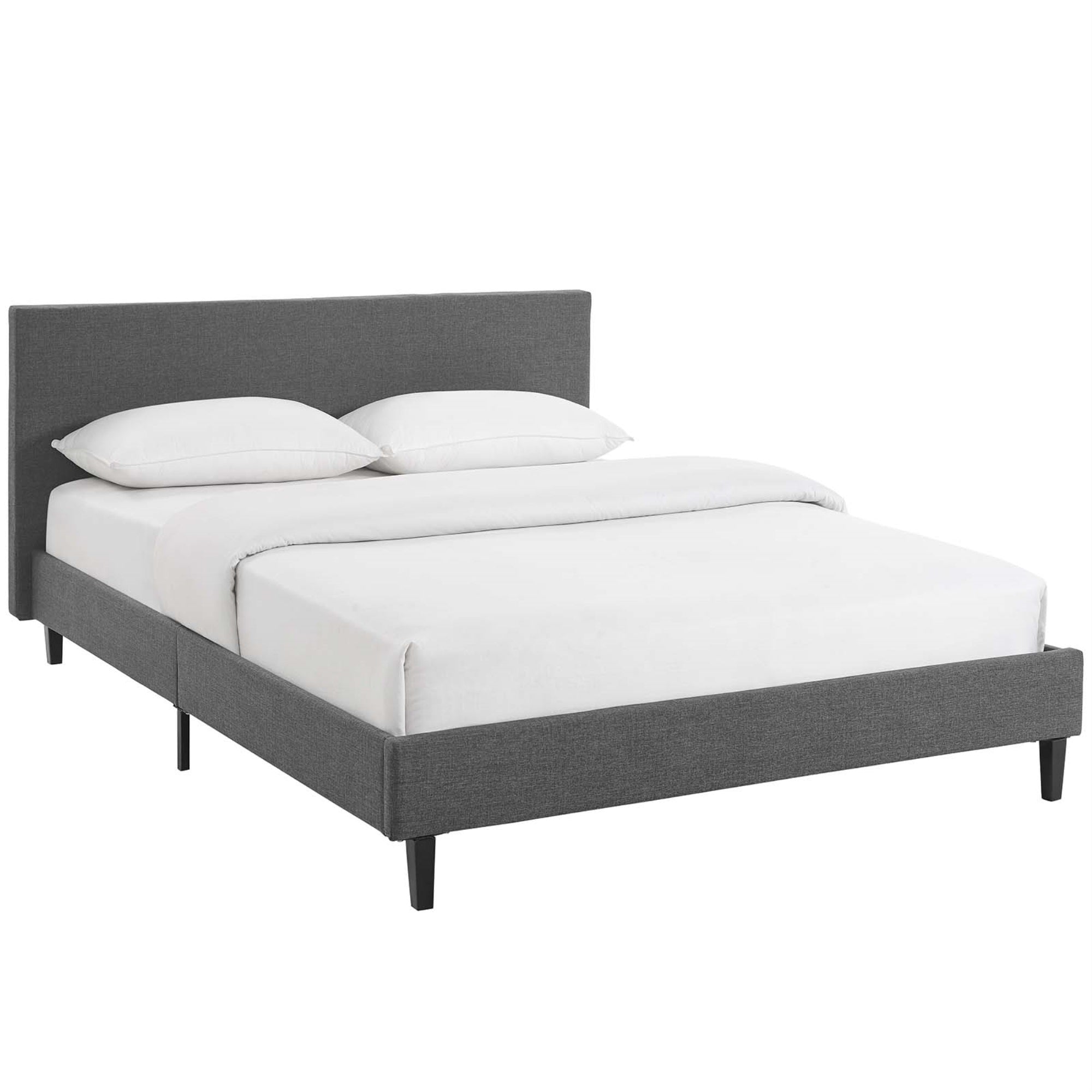 Stylish Anya Platform Bed - Upholstered Polyester Fabric, Solid Wood Legs, Slatted Support System - Full Size, Gray