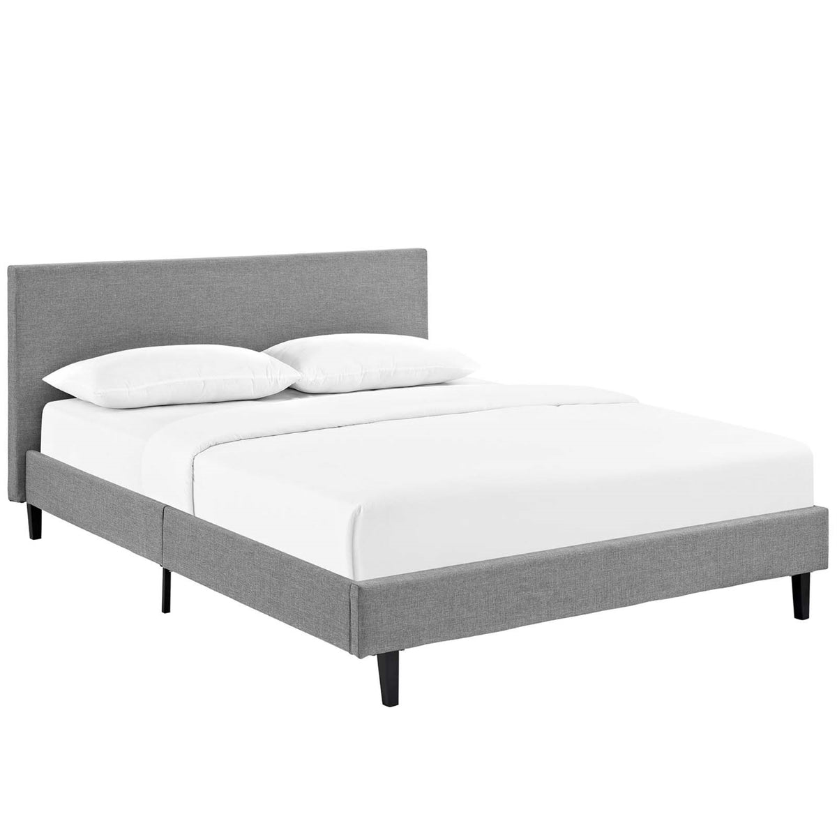 Anya Platform Bed - Trendy Avant-Garde Design, Upholstered Polyester Fabric, Solid Wood Legs, Slatted Wood Support System - Queen Size