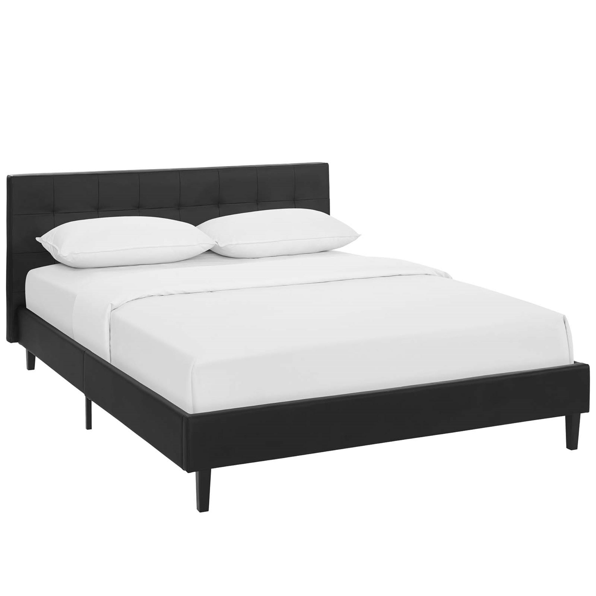 Linnea Platform Bed - Elegant Faux Leather, Wood Legs, No Box Spring Needed, Accommodates Various Mattress Types, 1300 Lbs Weight Capacity