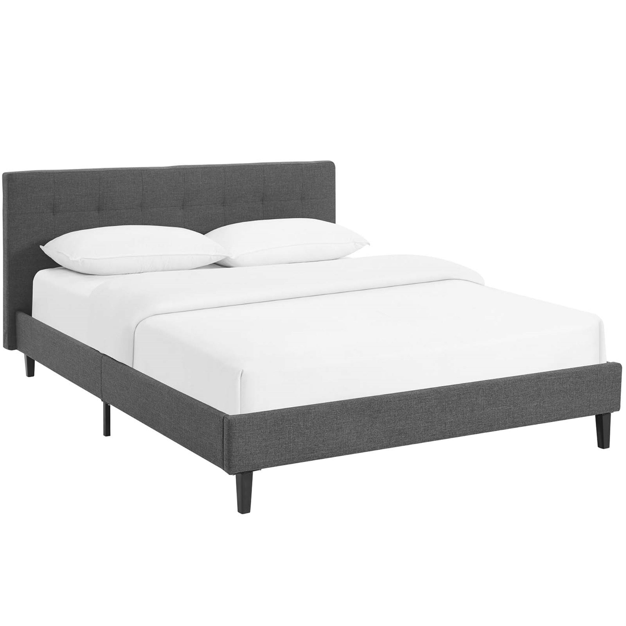 Linnea Platform Bed - Elegant Upholstered Queen Bed With Tufted Headboard, Solid Wood Legs, Slatted Support System - Versatile For Various Mattresses - Gray