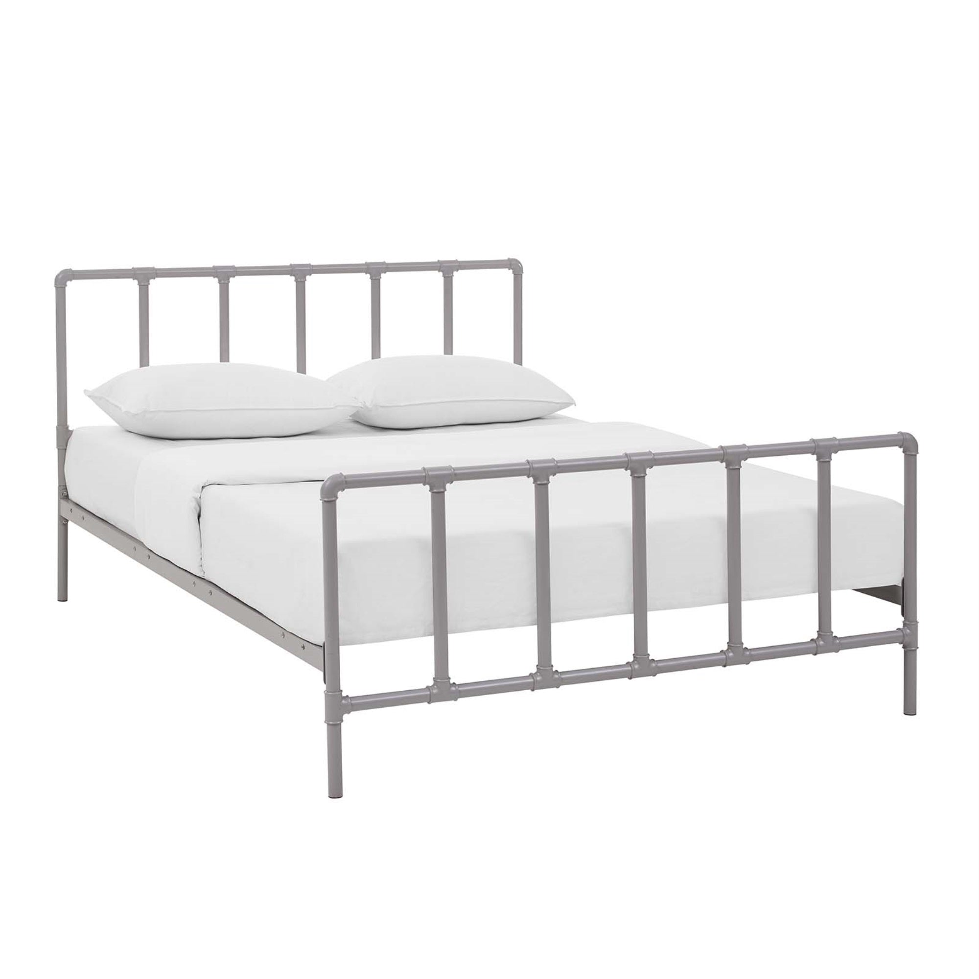 Dower Platform Bed Frame - Industrial Vintage Steel, Reinforced Center Beam, Non-Marking Foot Caps - Tranquil & Cozy Ambiance - Queen Size