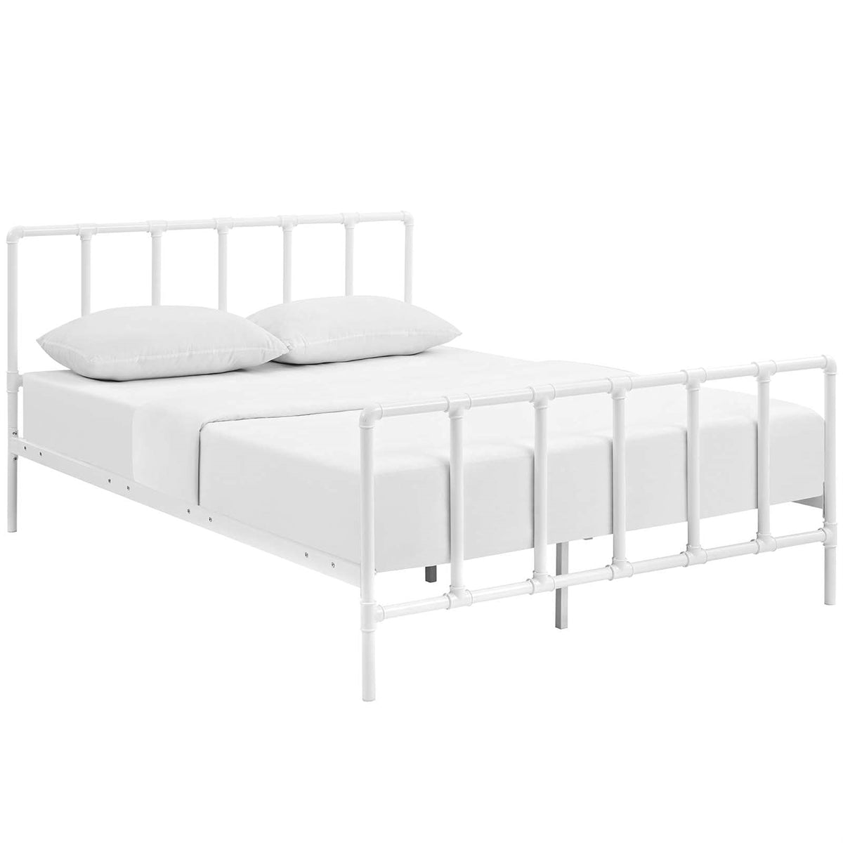 Casafoyer Dower Modern Farmhouse Steel Metal Queen Platform Bed In White