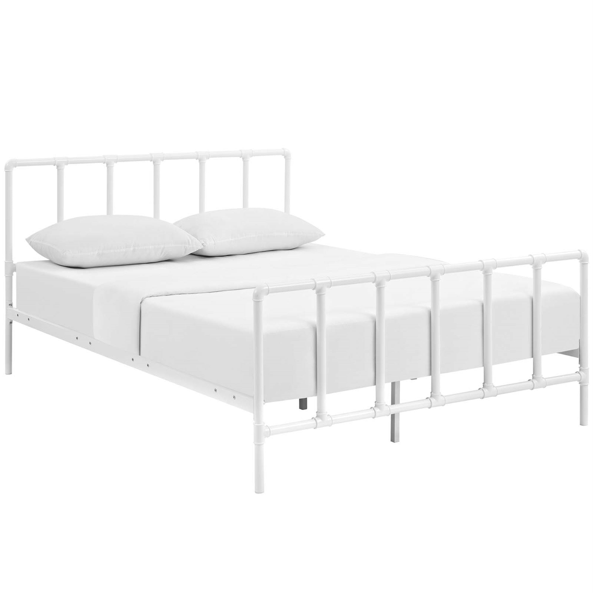 Dower Platform Bed Frame - Industrial Vintage Steel, Reinforced Center Beam, Non-Marking Foot Caps - Tranquil And Cozy Ambiance - Queen Size