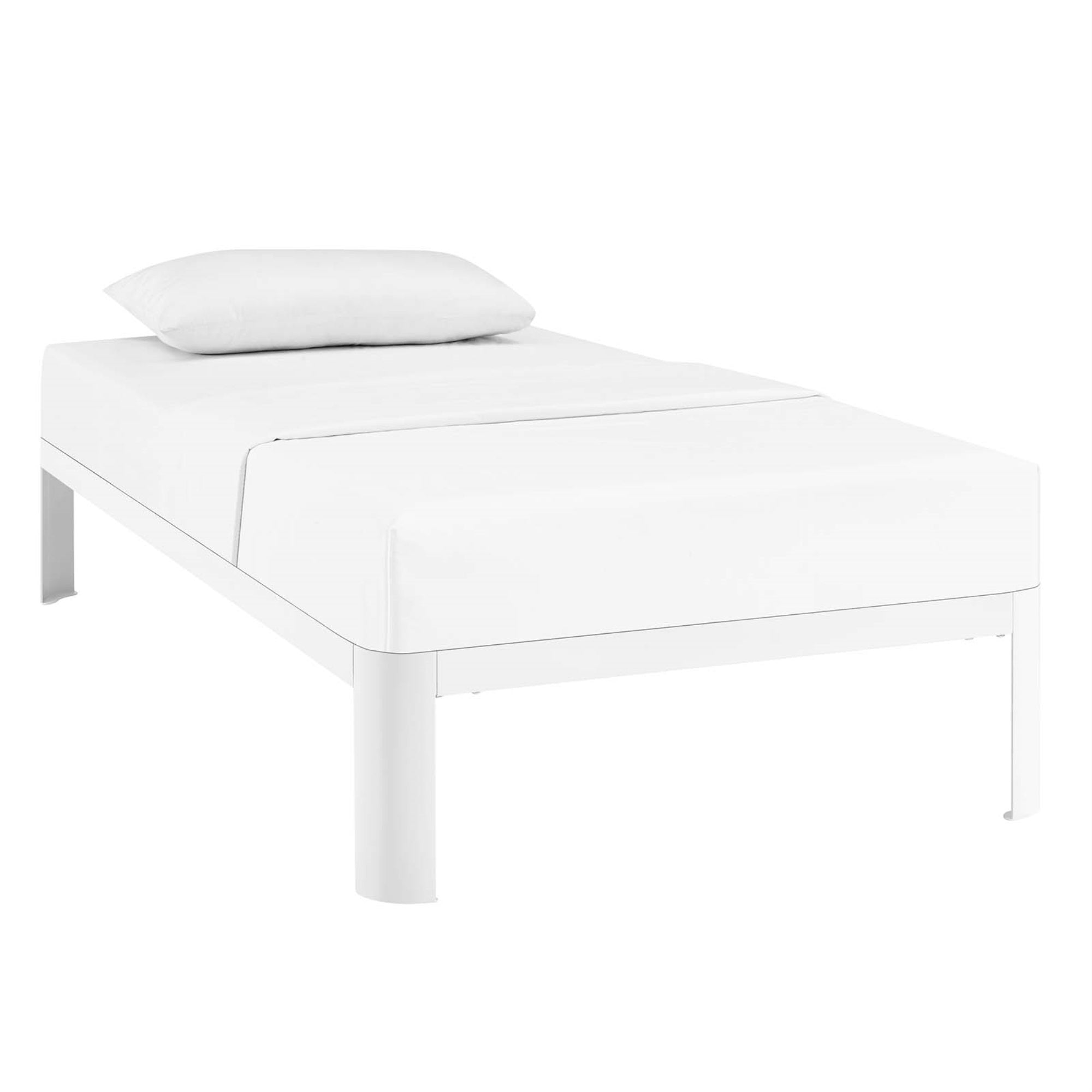 Corinne Bed Frame - Sleek Design, Robust Support - Twin Size, White - No Boxspring Needed - Supports Memory Foam, Spring, Latex, Hybrid Mattresses