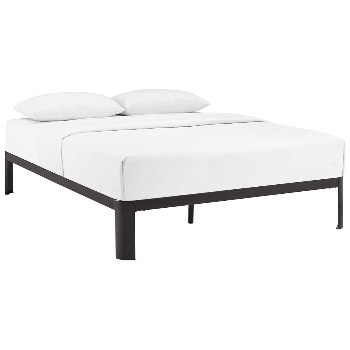 Casafoyer Corinne Steel Modern Mattress Foundation Full Bed Frame With Wood Slat Support In Brown