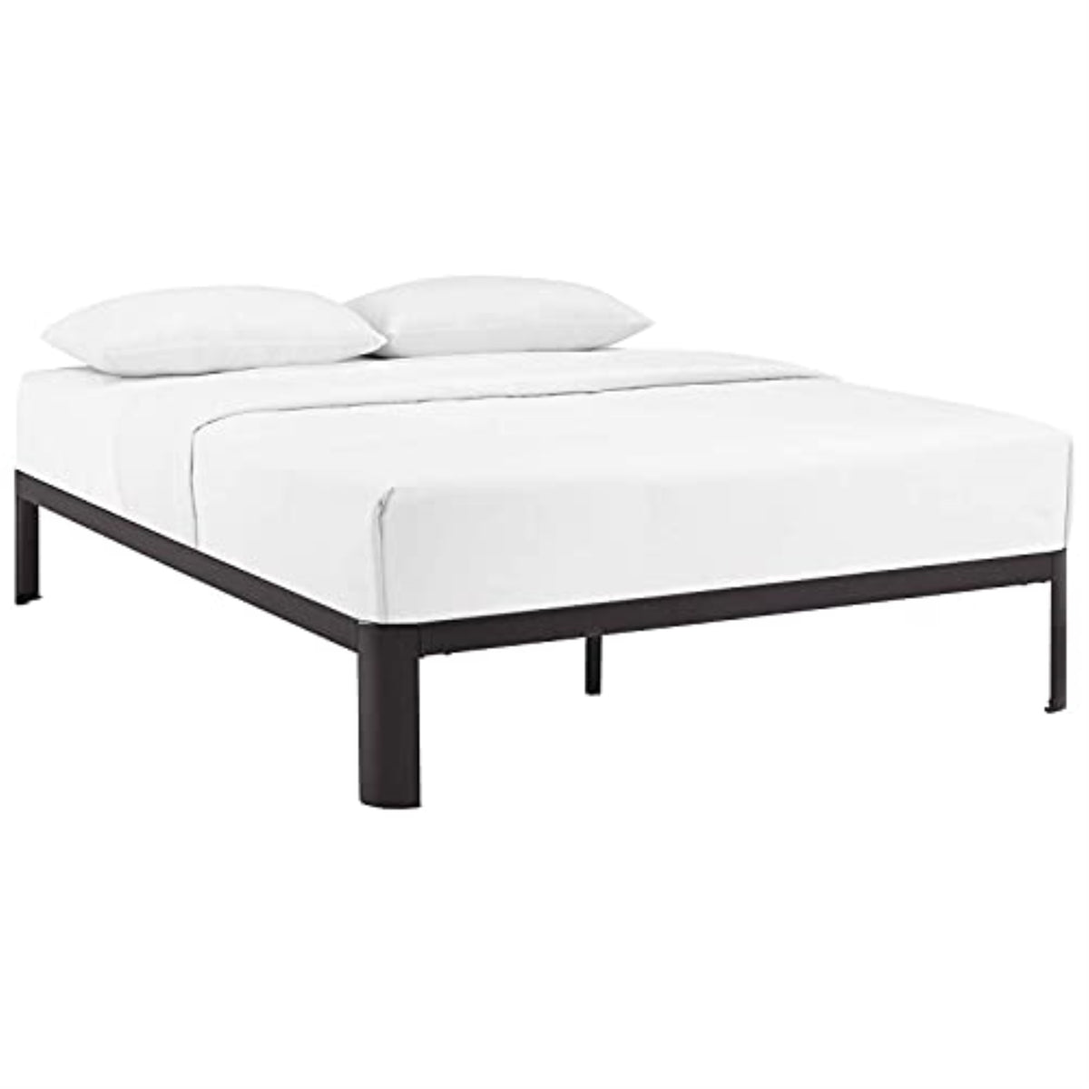 Casafoyer Corinne Steel Modern Mattress Foundation Queen Bed Frame With Wood Slat Support In Brown
