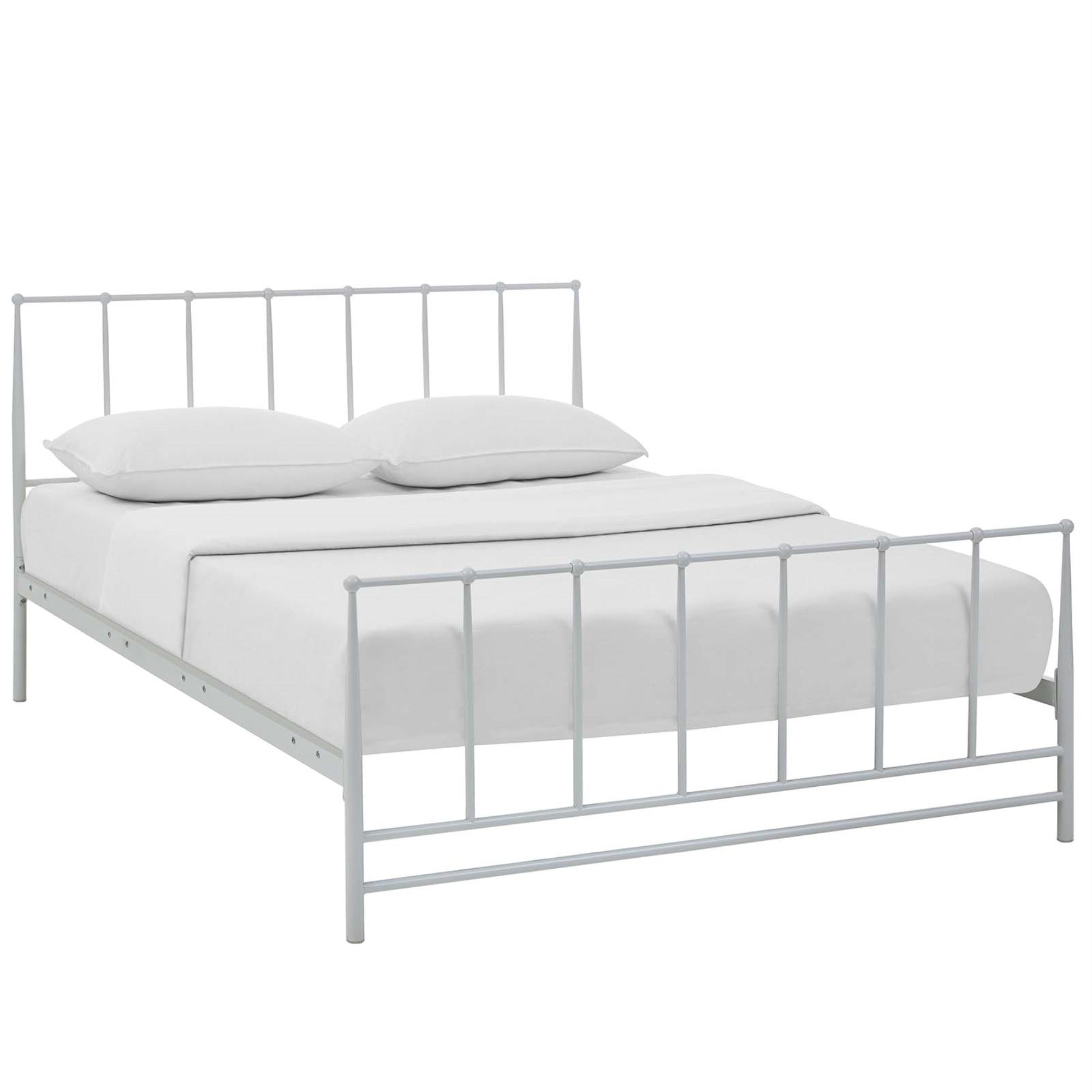 Estate Platform Bed - Tranquil & Elegant Design | Sturdy Steel Frame | Non-Marking Foot Caps | Supports Various Mattress Types | 1300 Lbs Weight Capacity | Queen Size | White