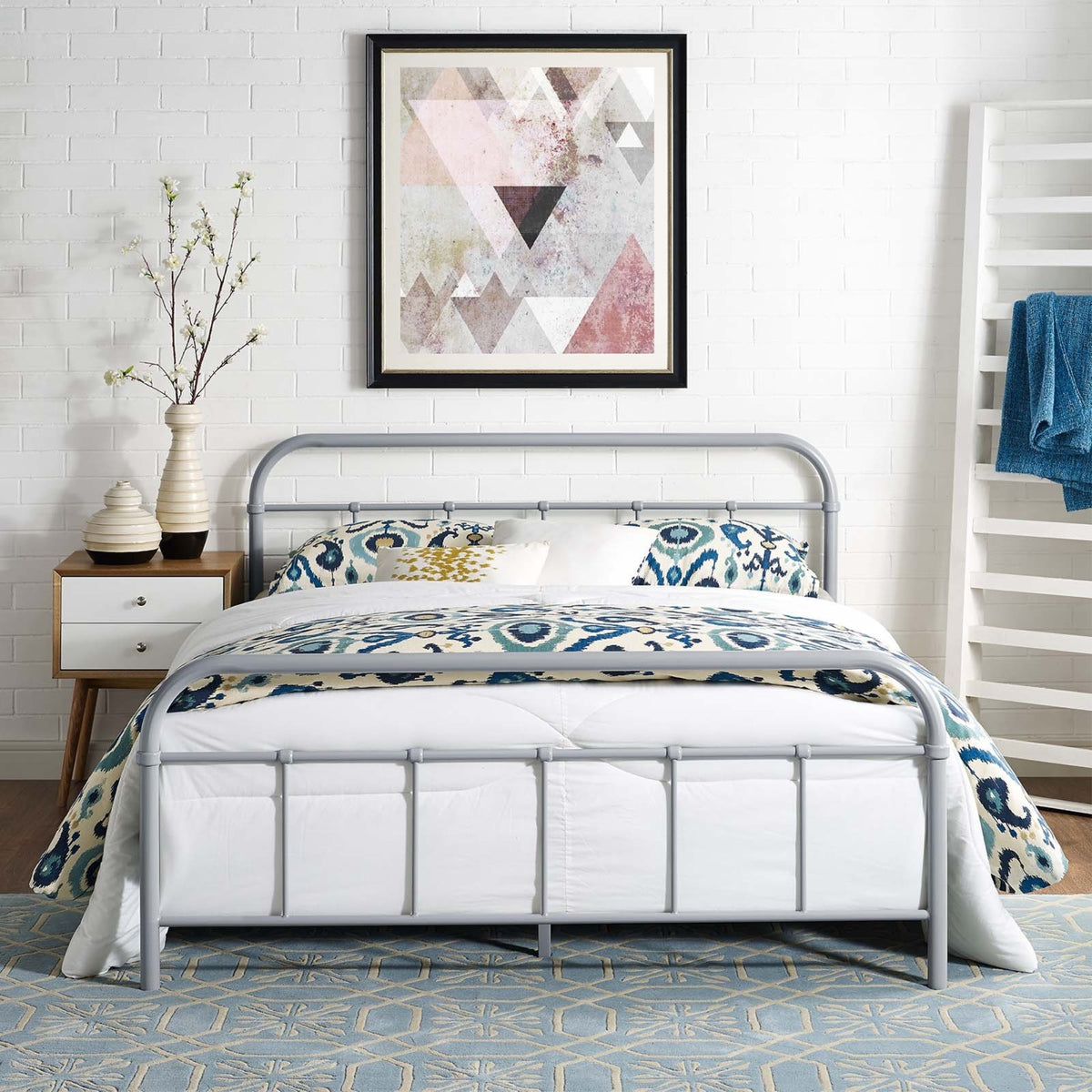 Casafoyer Maisie Steel Metal Farmhouse Platform Queen Bed Frame With Headboard In Gray