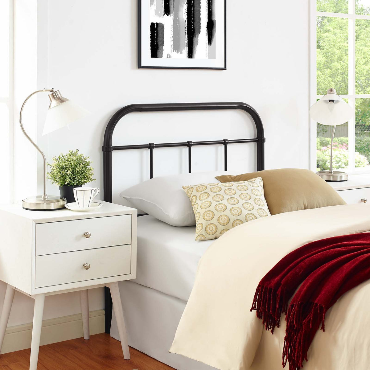 Casafoyer Serena Rustic Farmhouse Style Steel Metal Twin Headboard Antique Size In Brown