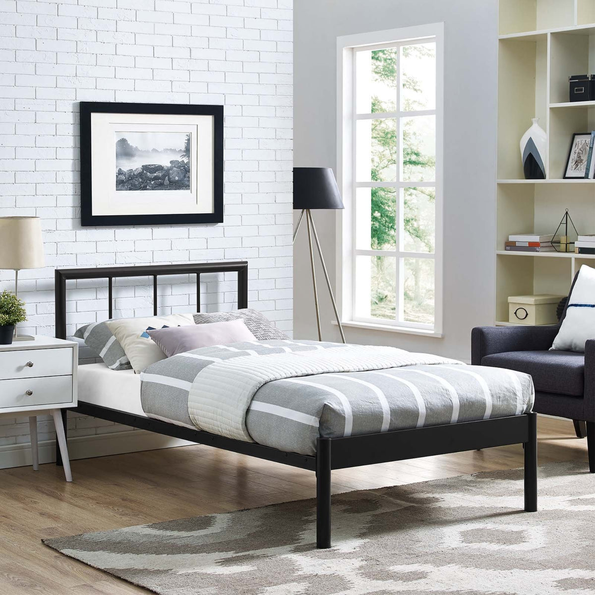 Casafoyer Gwen Steel Metal Farmhouse Platform Twin Bed Frame With Headboard In Brown