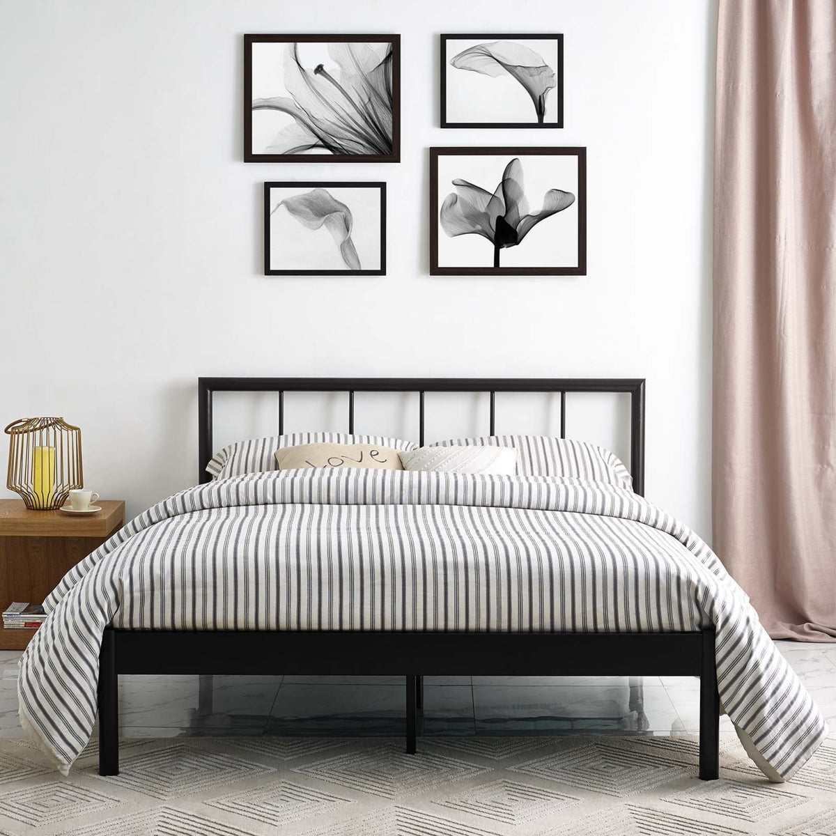 Casafoyer Gwen Steel Metal Farmhouse Platform Full Bed Frame With Headboard In Brown