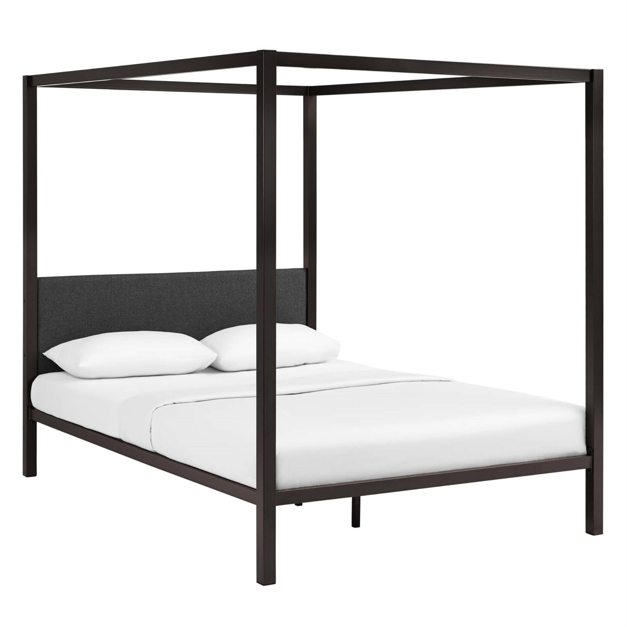 Raina Queen Canopy Platform Bed - Sturdy Steel Frame, Supports 1323 Lbs, No Box Spring Needed, Fits Various Mattress Types, Curtains For Serene Retreat. Mattress Not Included.