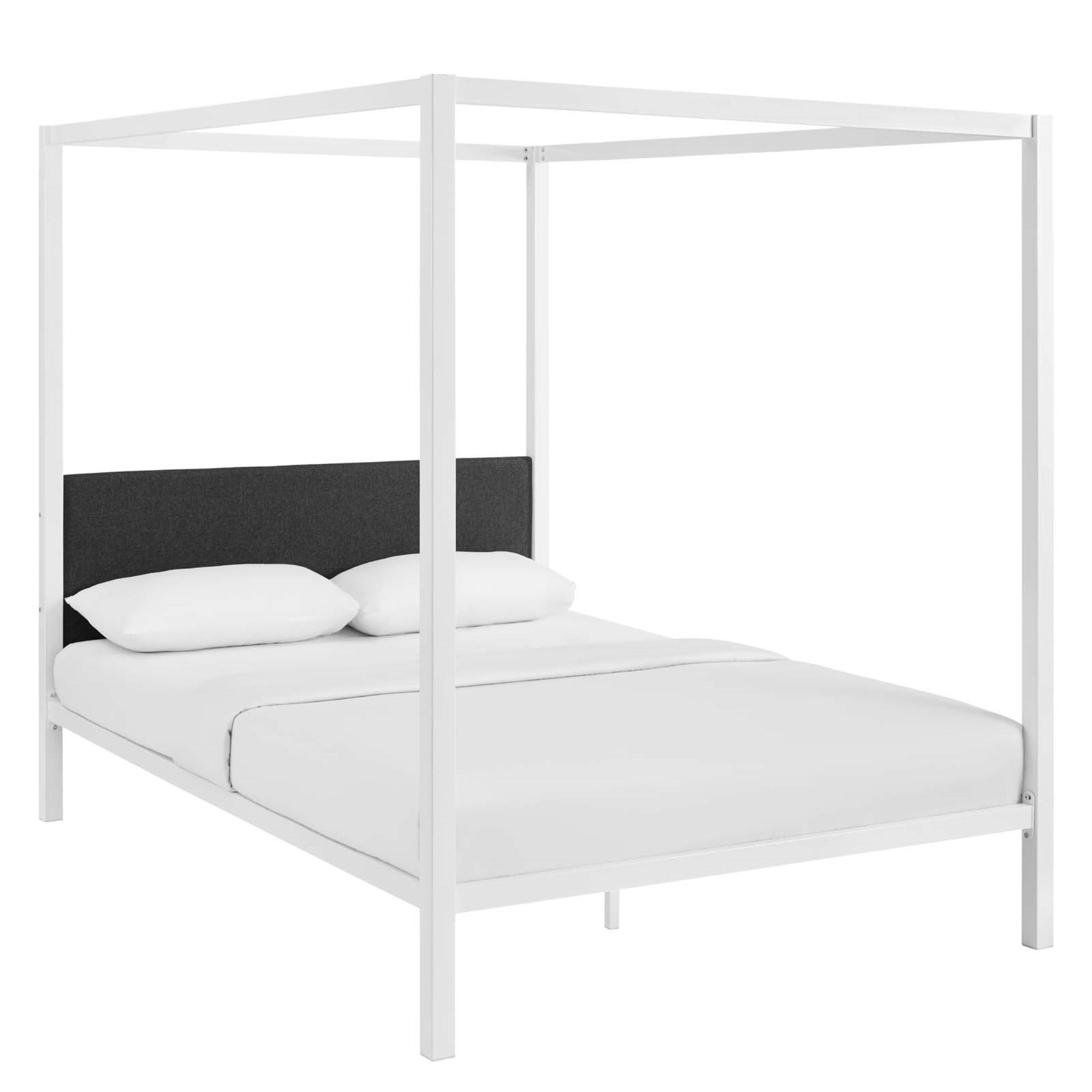 Raina Queen Canopy Platform Bed - Rustic Charm, Sturdy Steel Frame, Supports 1323 Lbs, No Box Spring Needed. Mattress Not Included.
