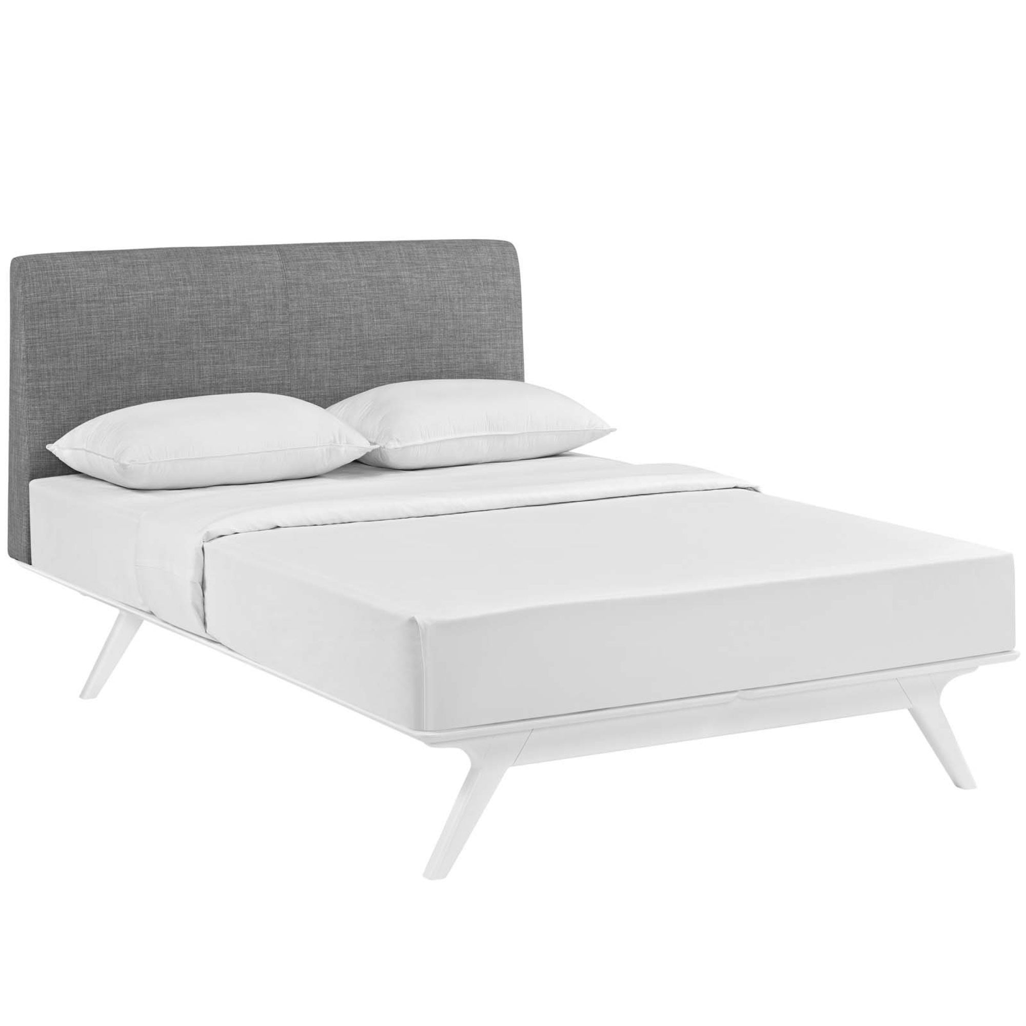 Casafoyer Mod-5767-Whi-Gry Mid-Century Modern Wood Platform Bed, King, White Gray