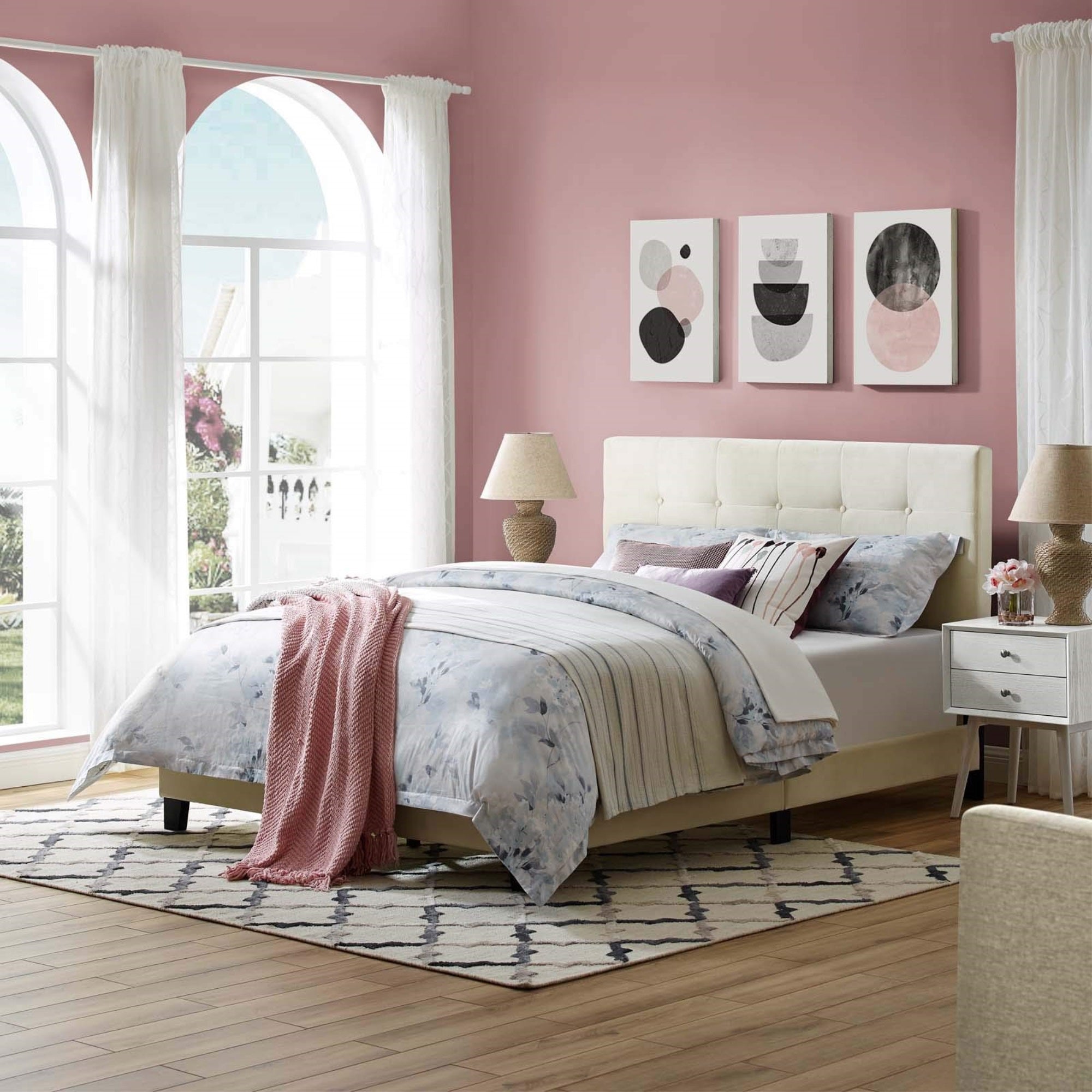 Casafoyer Melanie Performance Velvet Upholstered Tufted Full Platform Bed In Ivory