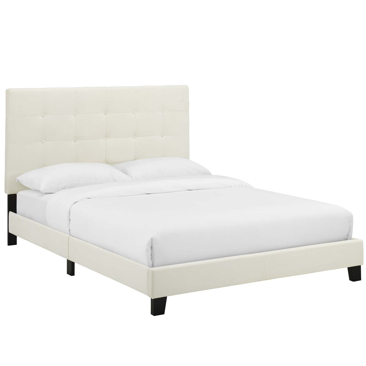 Melanie Full Tufted Button Upholstered Performance Velvet Platform Bed - Ivory