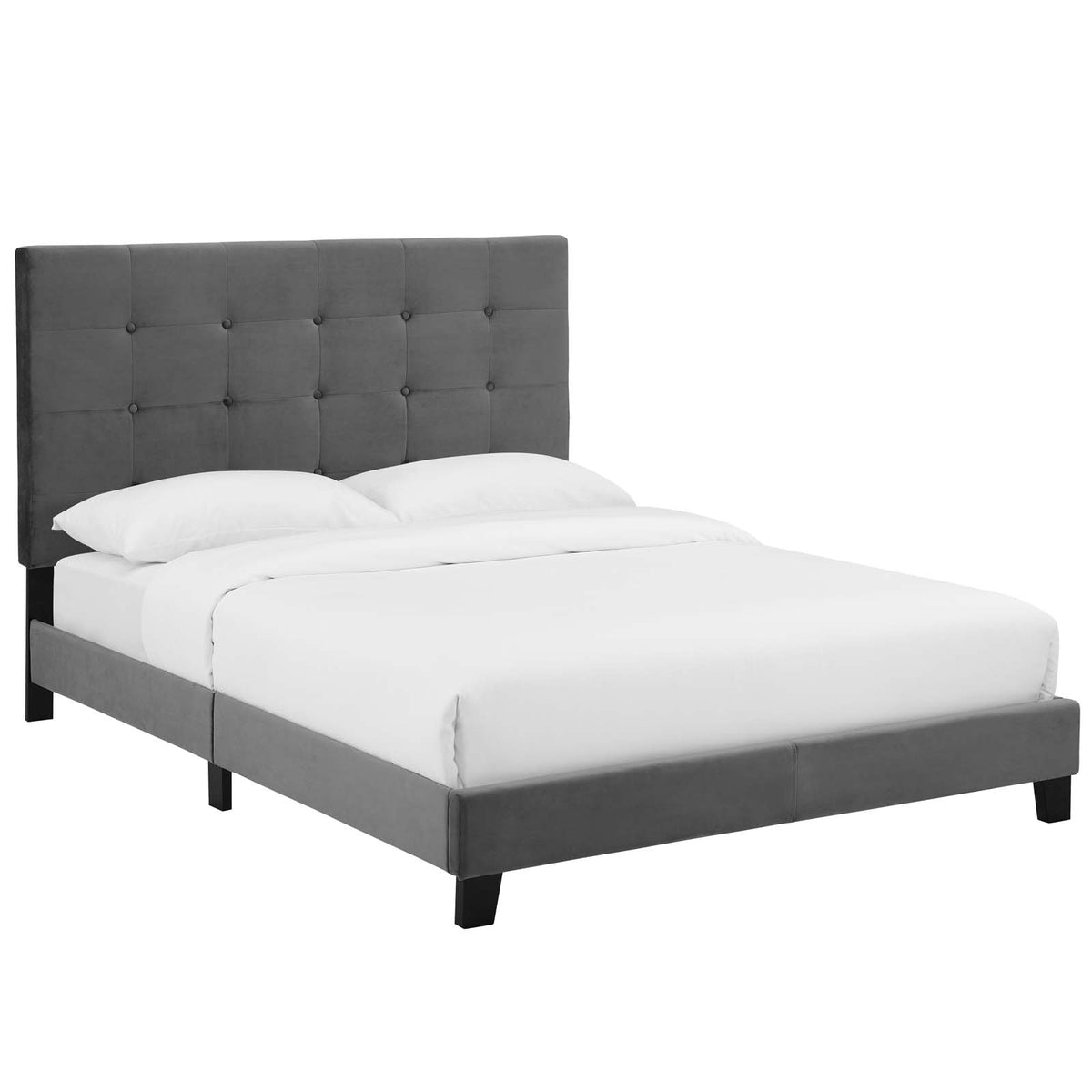 Melanie Queen Tufted Button Upholstered Performance Velvet Platform Bed - Gray