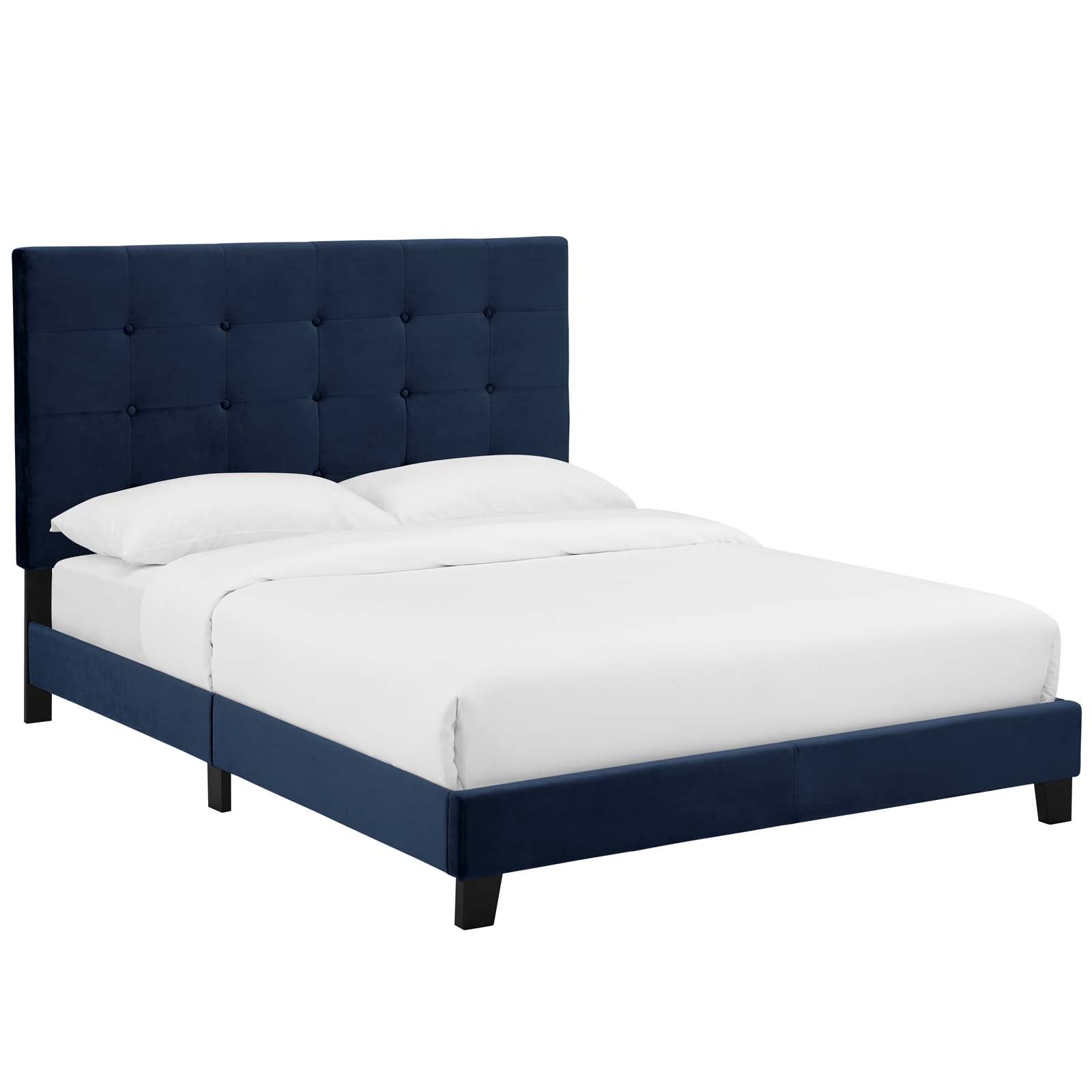 Melanie Queen Tufted Button Upholstered Performance Velvet Platform Bed - Midnight Blue