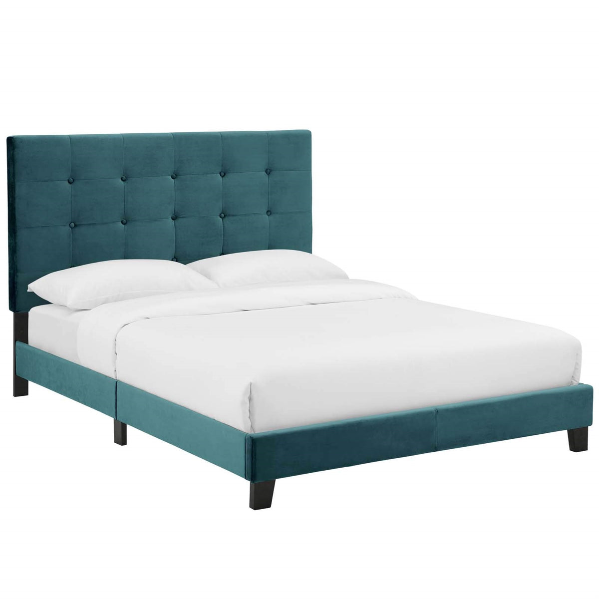 Casafoyer Melanie Performance Velvet Upholstered Tufted Queen Platform Bed In Sea Blue