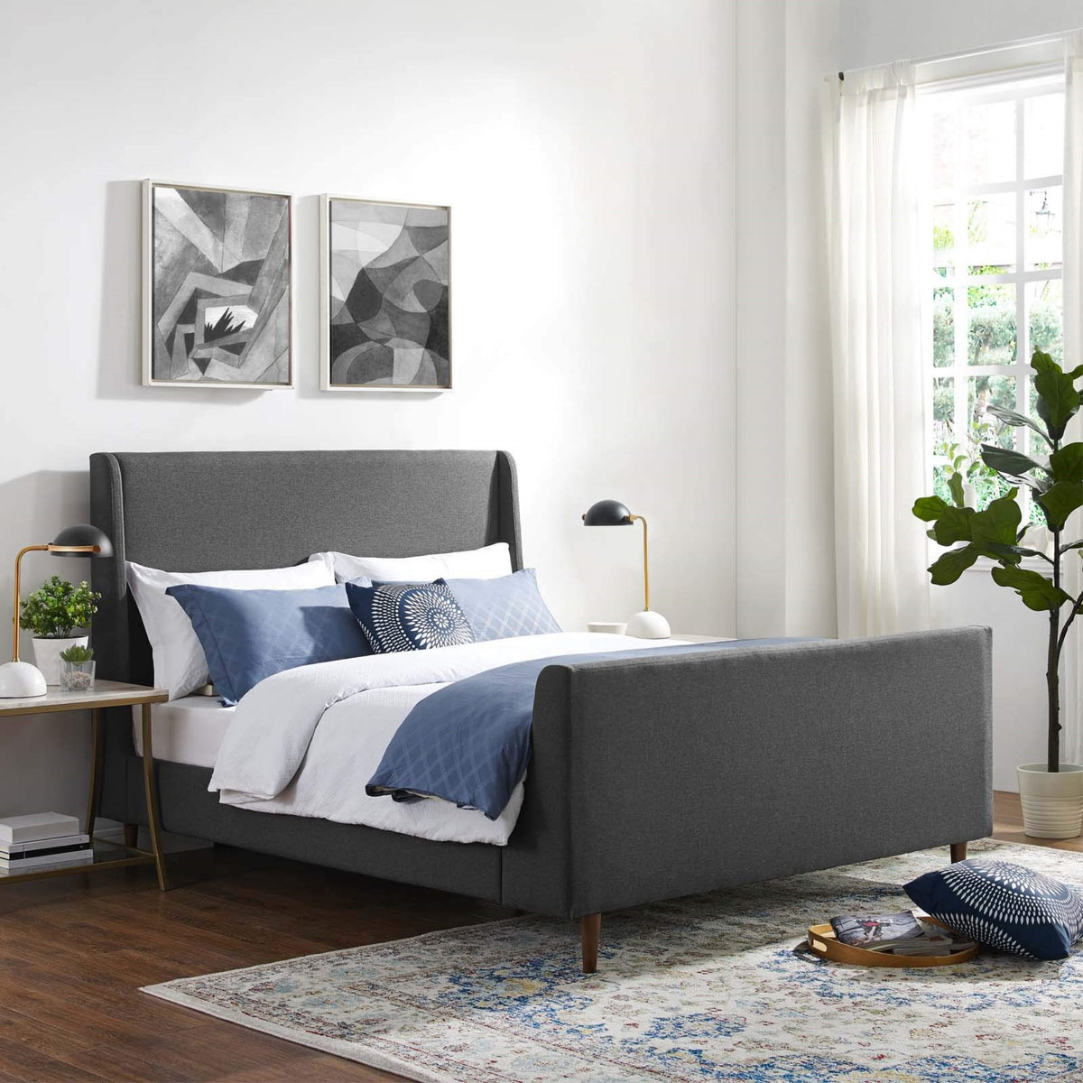 Casafoyer Aubree Upholstered Fabric Sleigh Queen Platform Bed In Gray