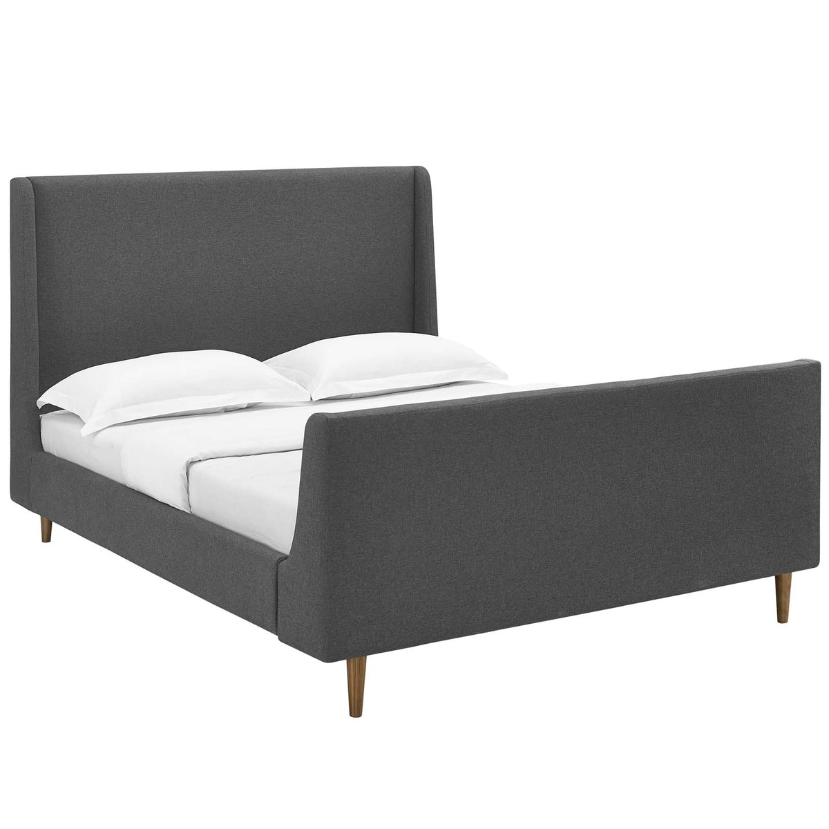 Aubree Queen Upholstered Fabric Sleigh Platform Bed - Gray