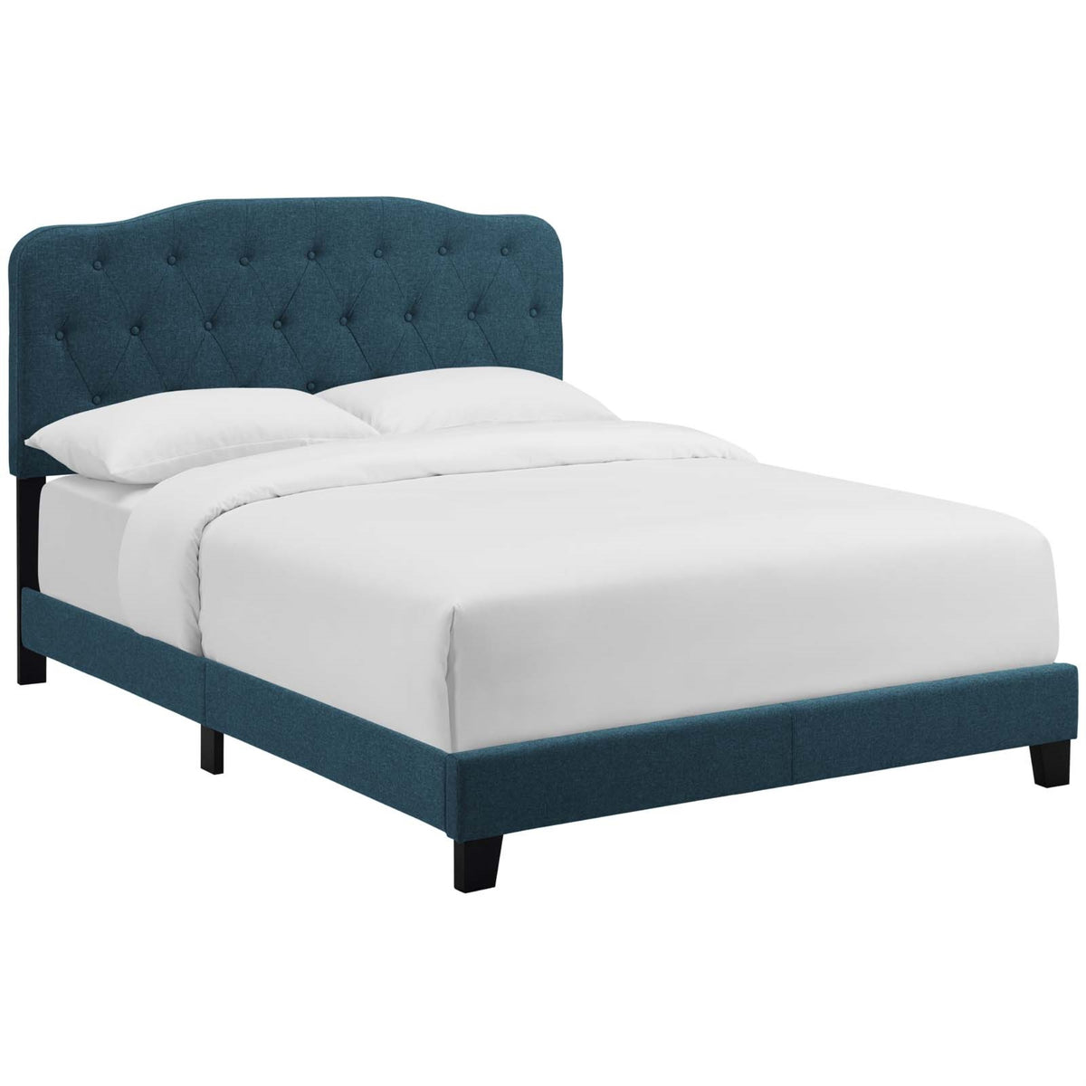 Amelia Full Bed - Luxurious, Chic Design, Polyester Upholstery, Button-Tufted Headboard, Solid Wood Construction, Non-Marking Wood Legs, Maximum Support, Elegant Curves, Opulent Appearance.