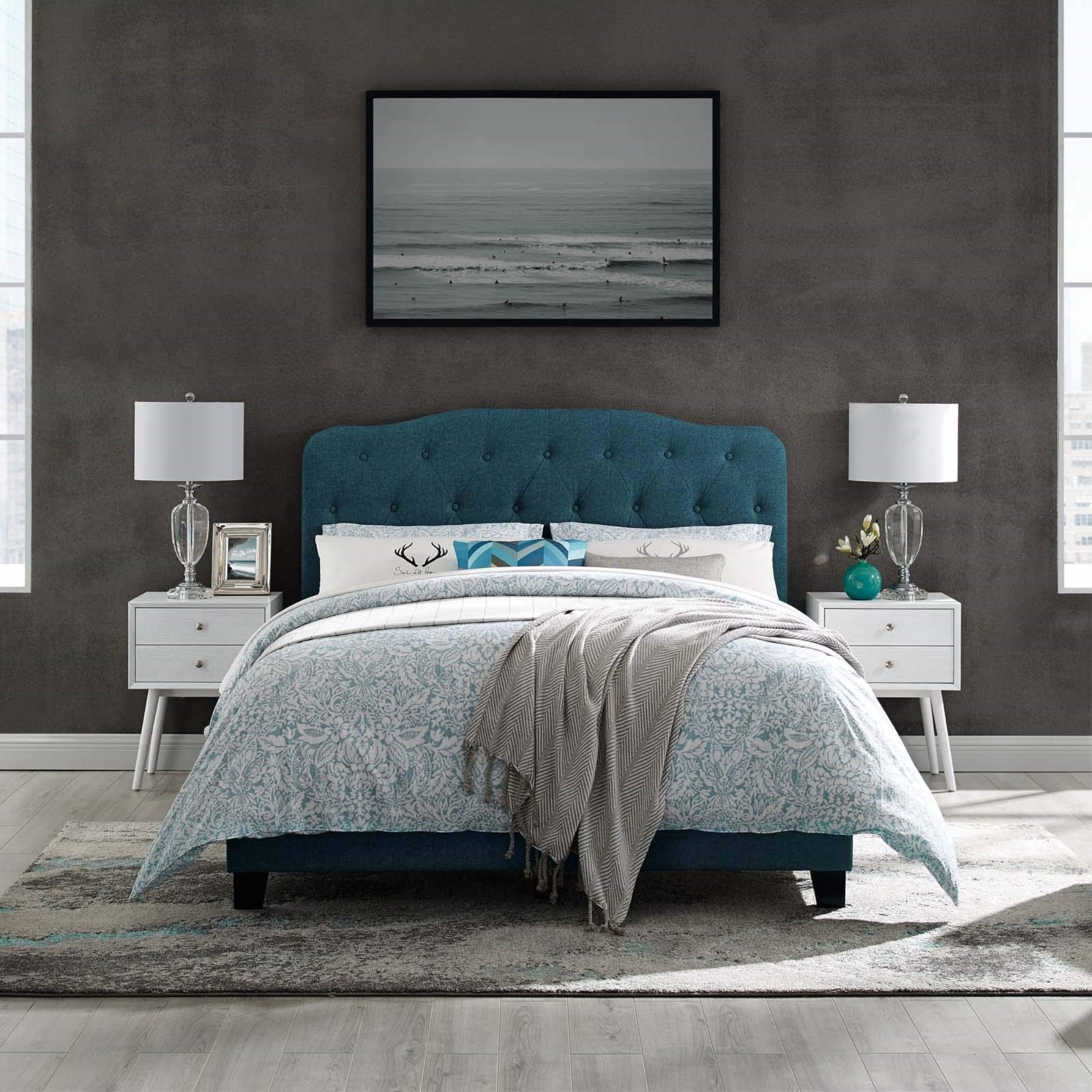 Casafoyer Amelia Tufted Fabric Upholstered Queen Platform Bed In Azure