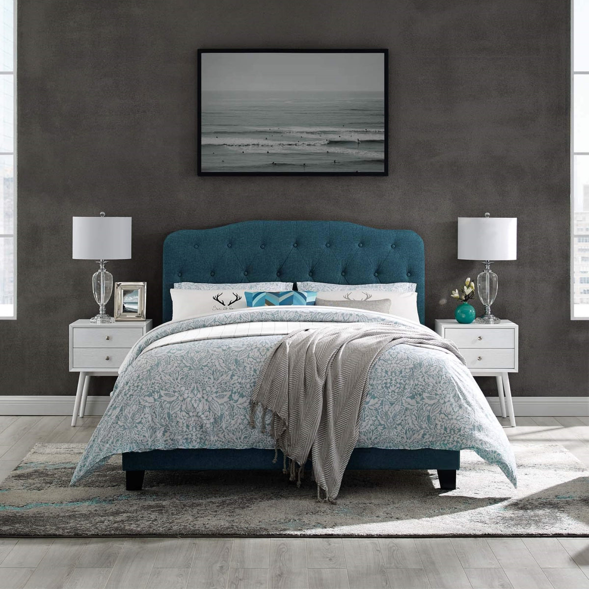 Casafoyer Amelia Tufted Fabric Upholstered Queen Platform Bed In Azure