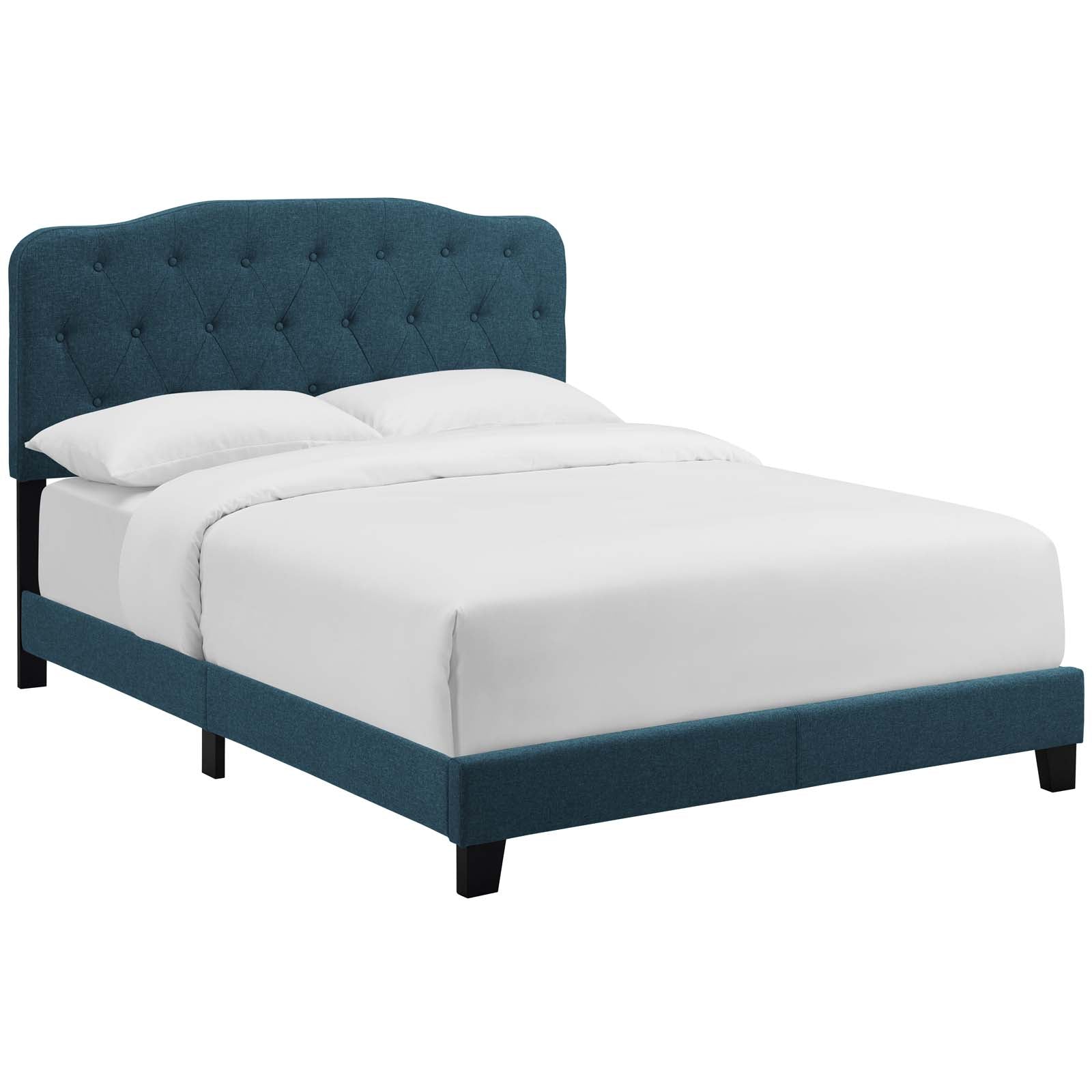 Amelia Queen Upholstered Fabric Bed - Azure