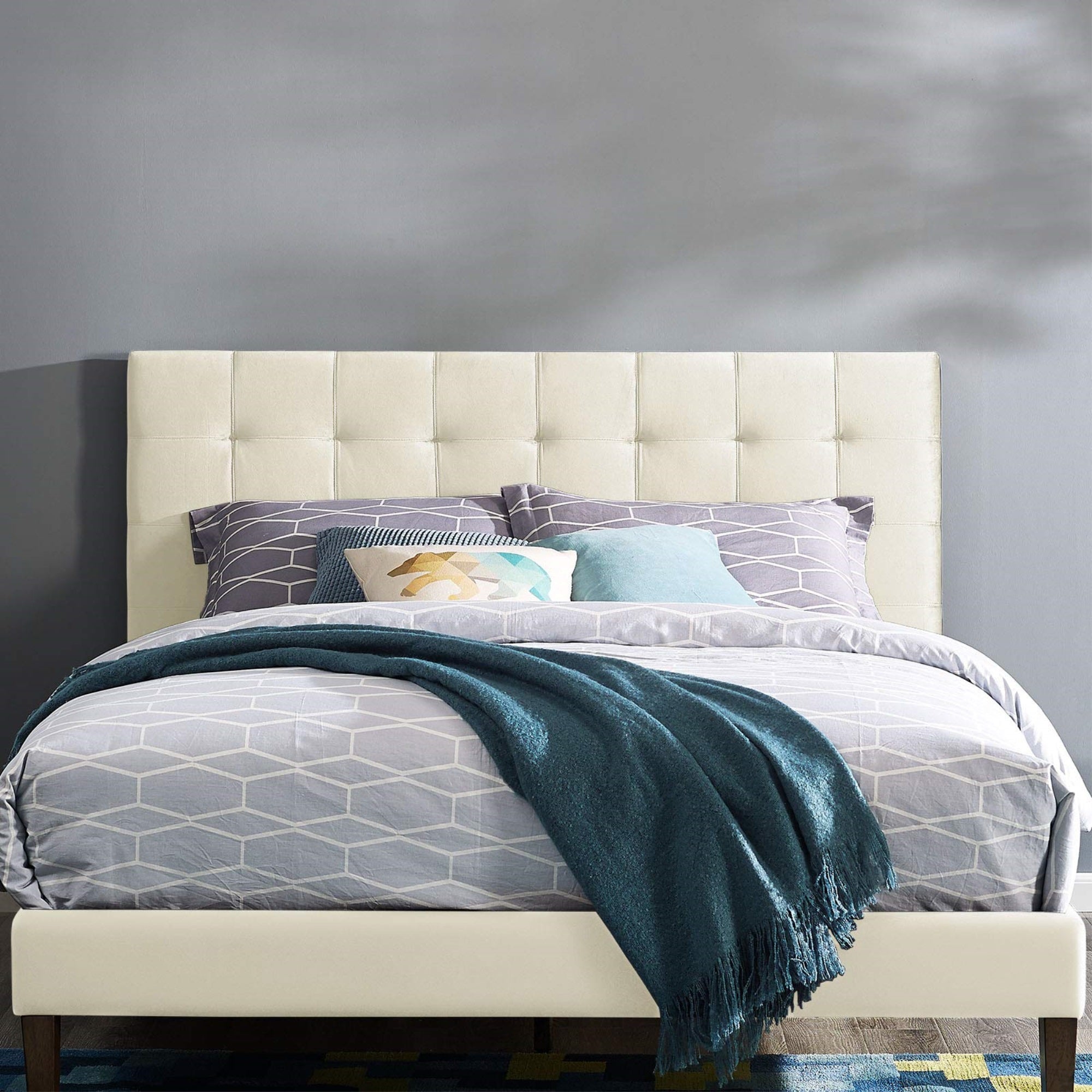 Casafoyer Paisley Upholstered Biscuit Tufted Performance Velvet Full / Queen Headboard Size In Ivory