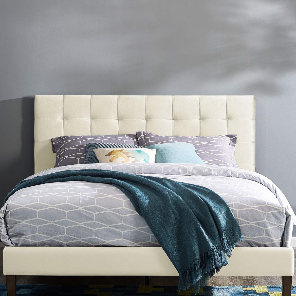 Casafoyer Paisley Upholstered Biscuit Tufted Performance Velvet Full / Queen Headboard Size In Ivory