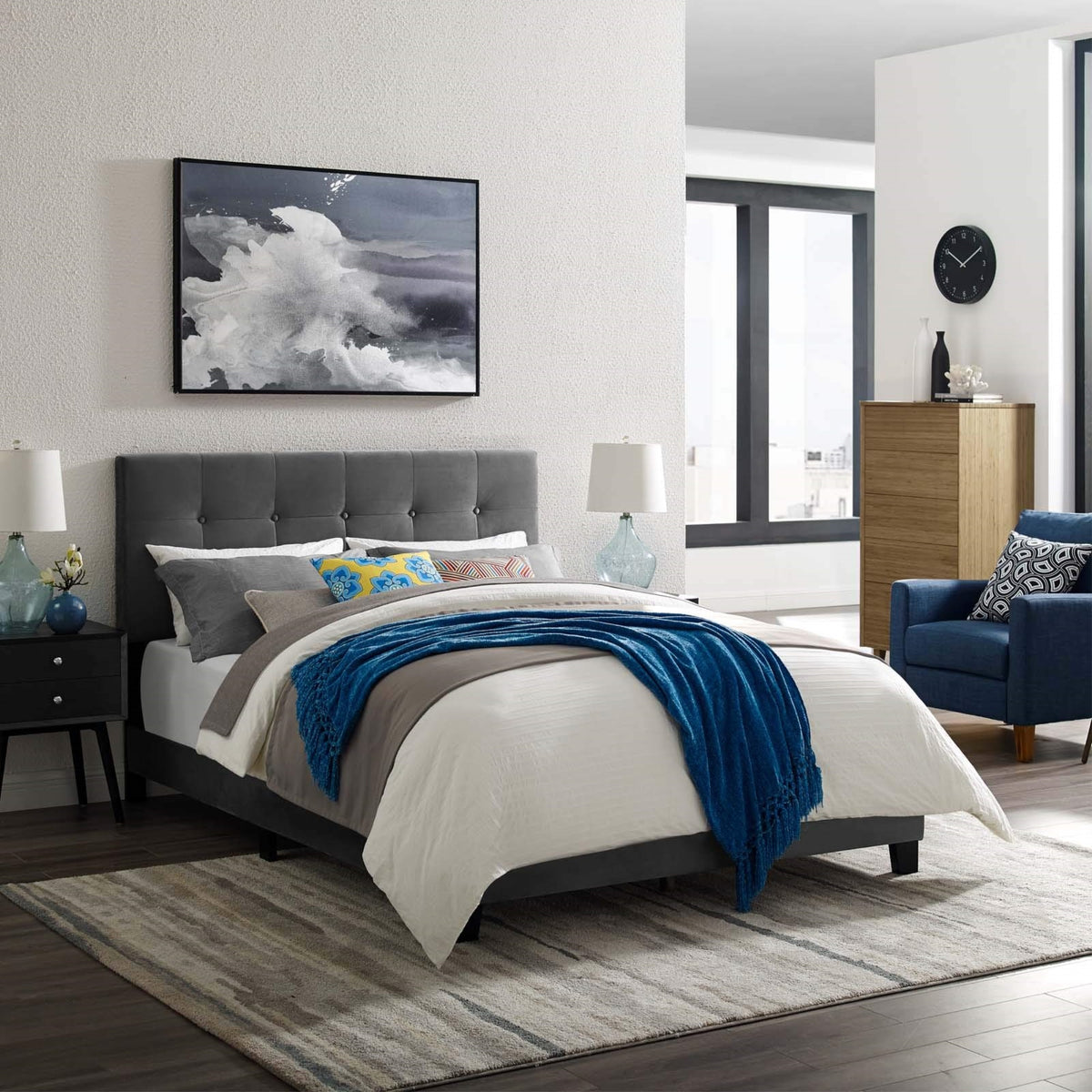 Casafoyer Amira Tufted Performance Velvet Upholstered Full Bed In Gray