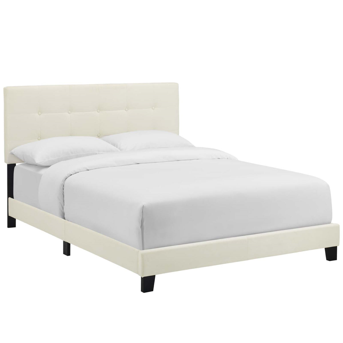 Amira Performance Velvet Full Platform Bed - Cozy & Stylish | Stain-Resistant Upholstery | Button-Tufted Headboard | Sturdy Wood Frame | Accommodates Various Mattresses | Elegant Addition To Bedroom Decor | Box Spring Required | Weight Capacity: 800 Lbs.