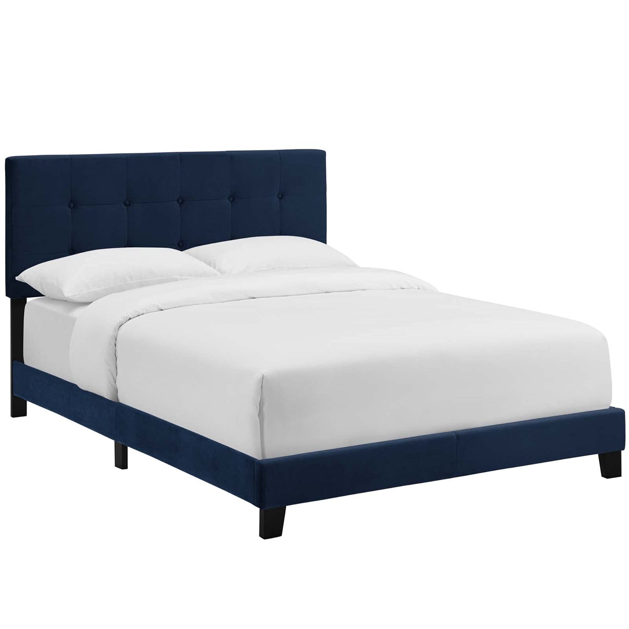 Casafoyer Amira Tufted Performance Velvet Upholstered Full Bed In Midnight Blue